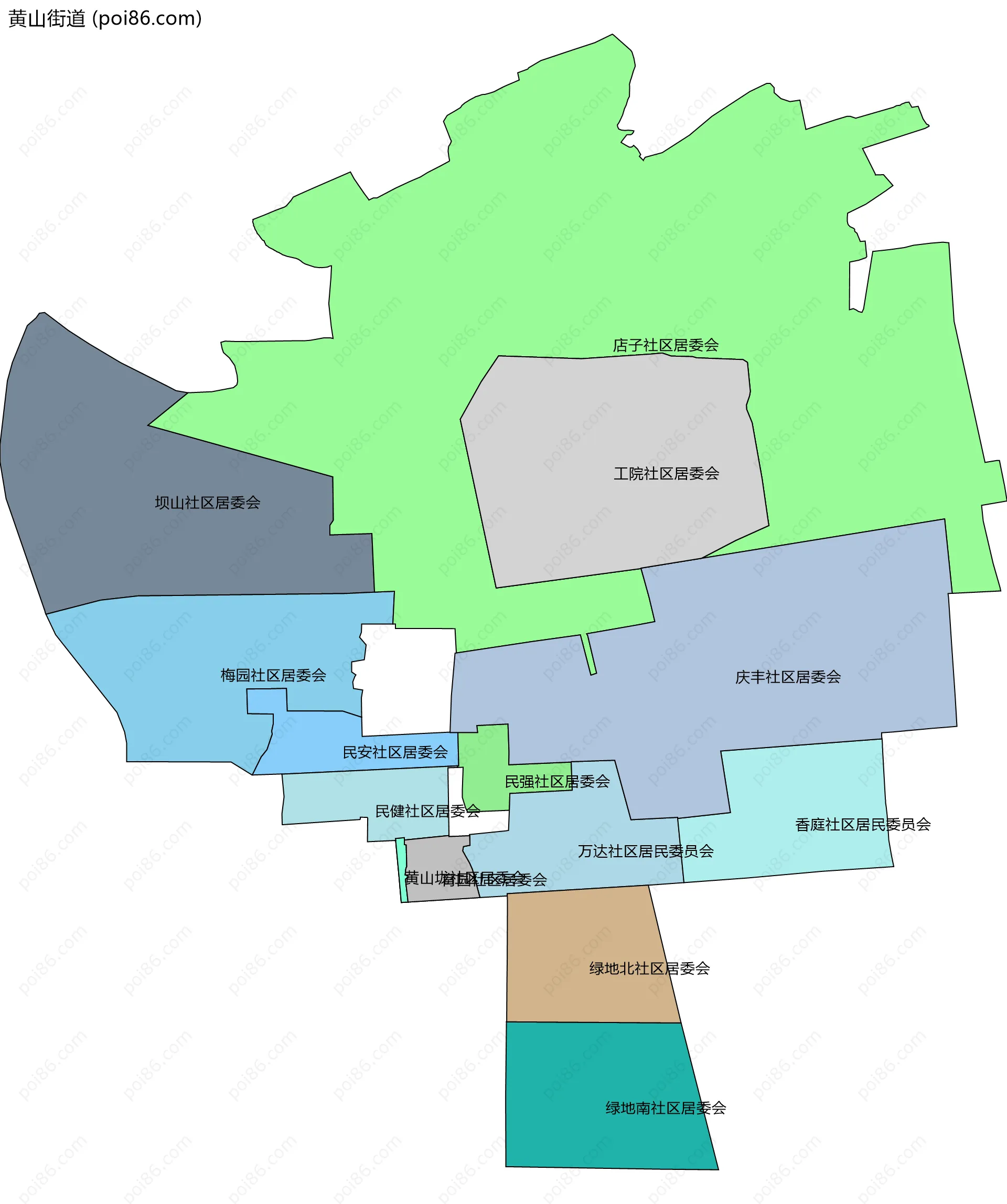 黄山街道边界地图(五级行政区划)