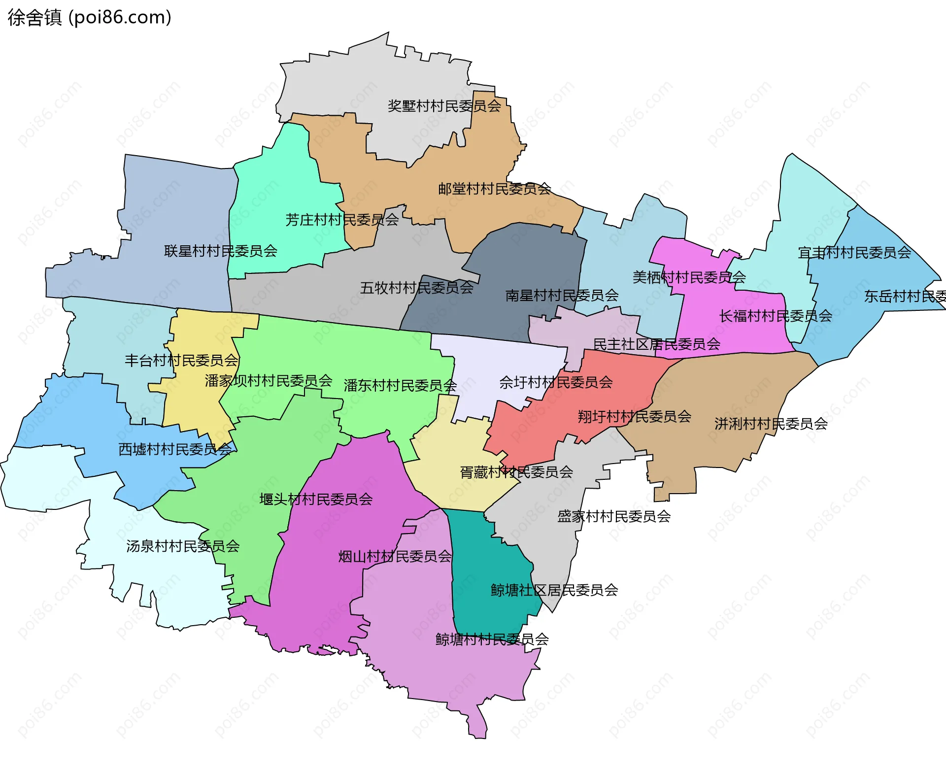 徐舍镇边界地图(五级行政区划)