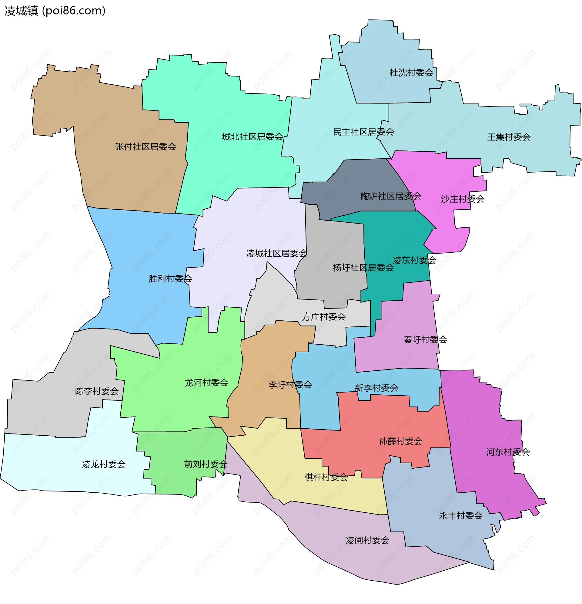 凌城镇边界地图(五级行政区划)