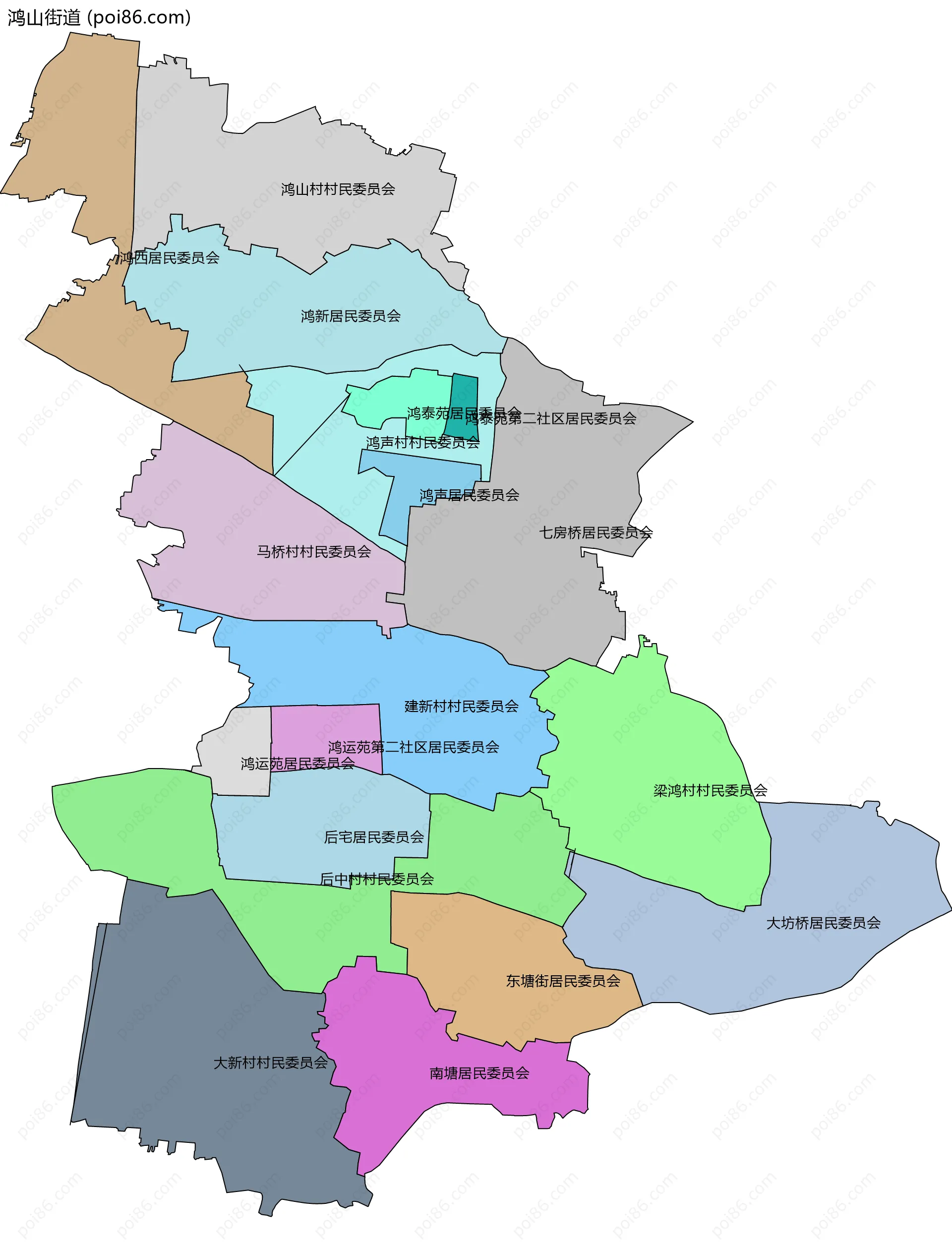 鸿山街道边界地图(五级行政区划)