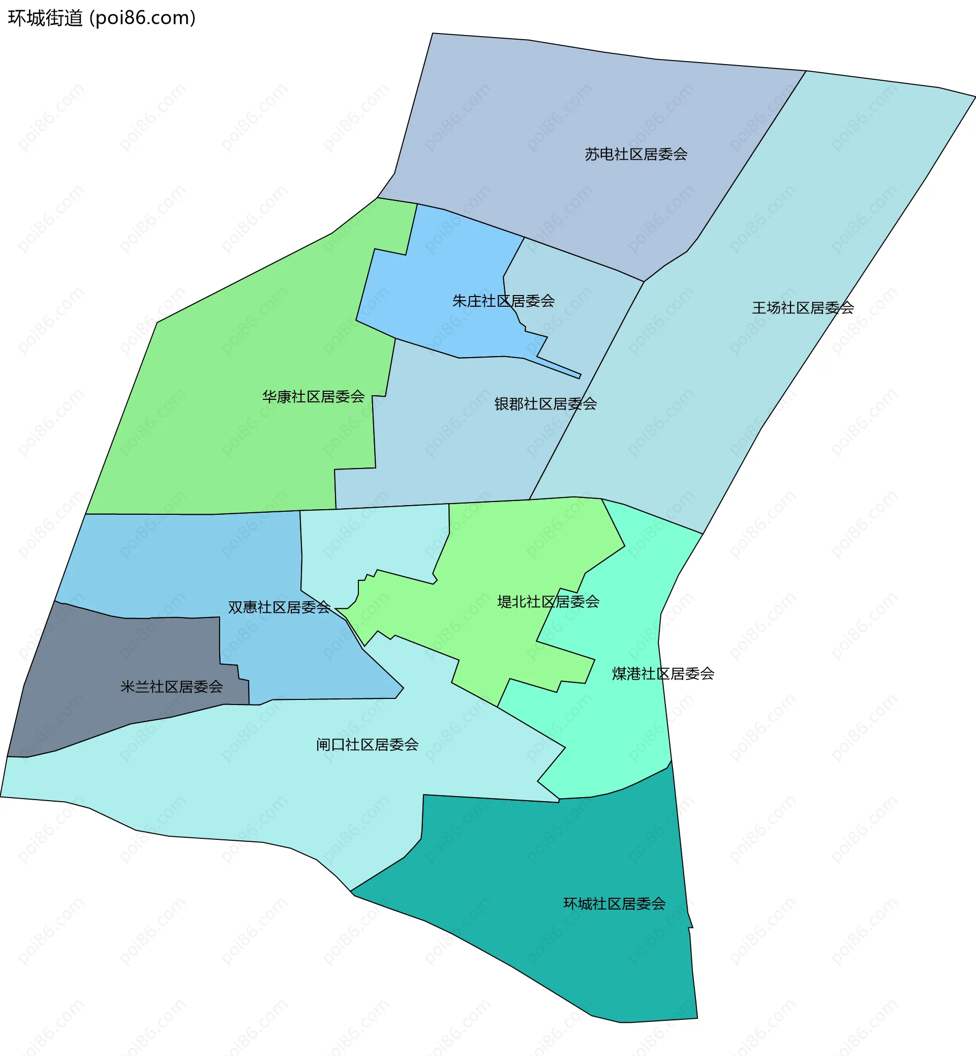 环城街道边界地图(五级行政区划)