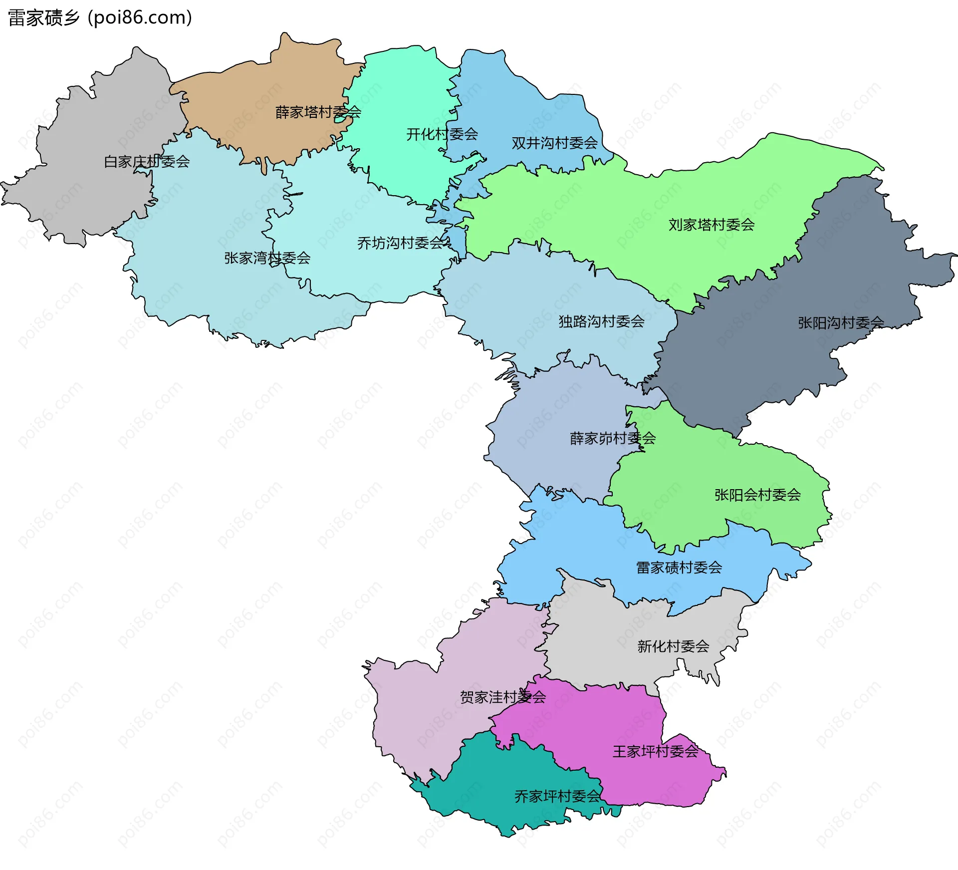 雷家碛乡边界地图(五级行政区划)