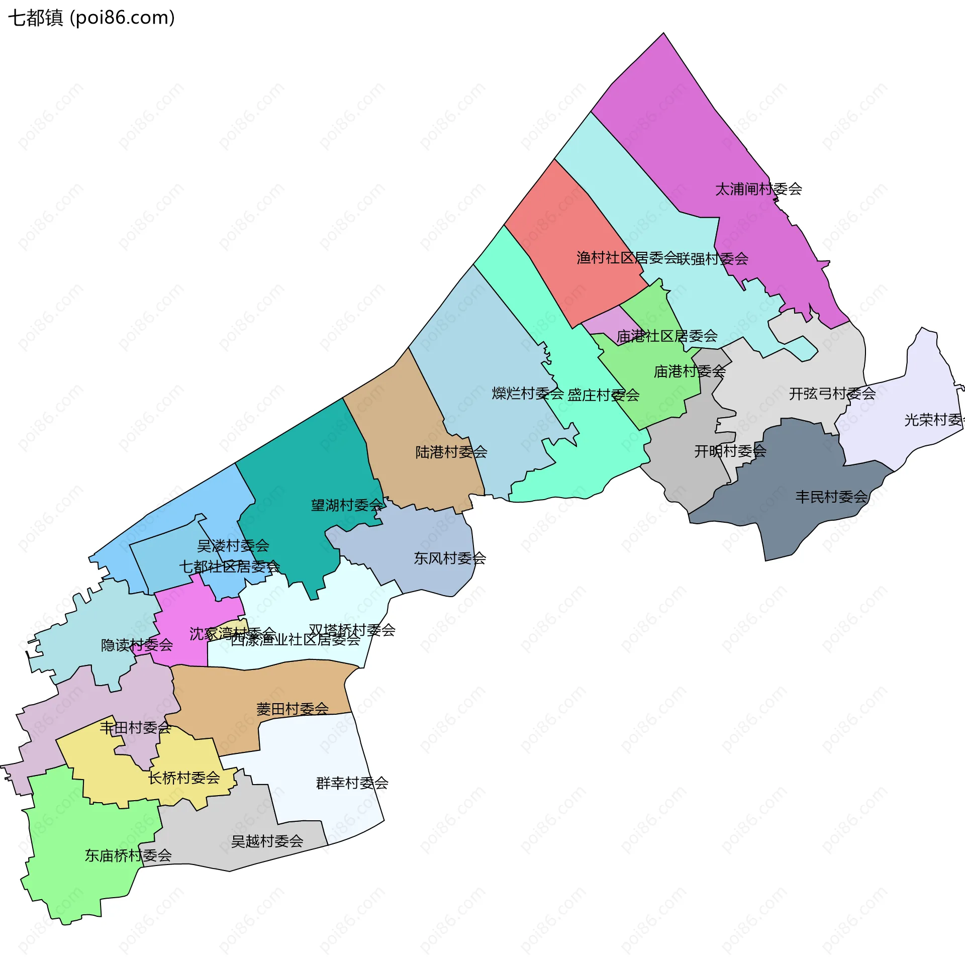 七都镇边界地图(五级行政区划)
