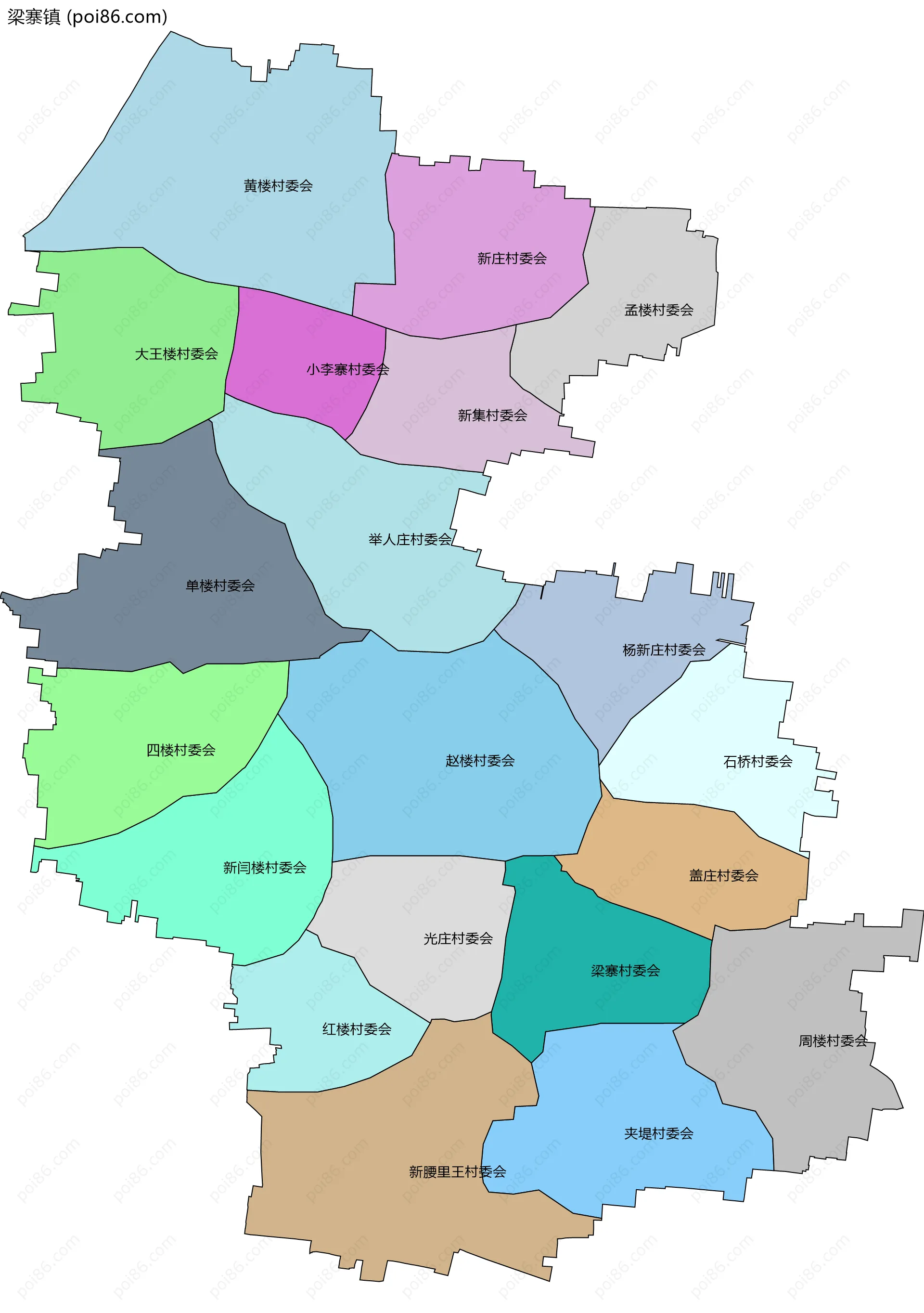 梁寨镇边界地图(五级行政区划)