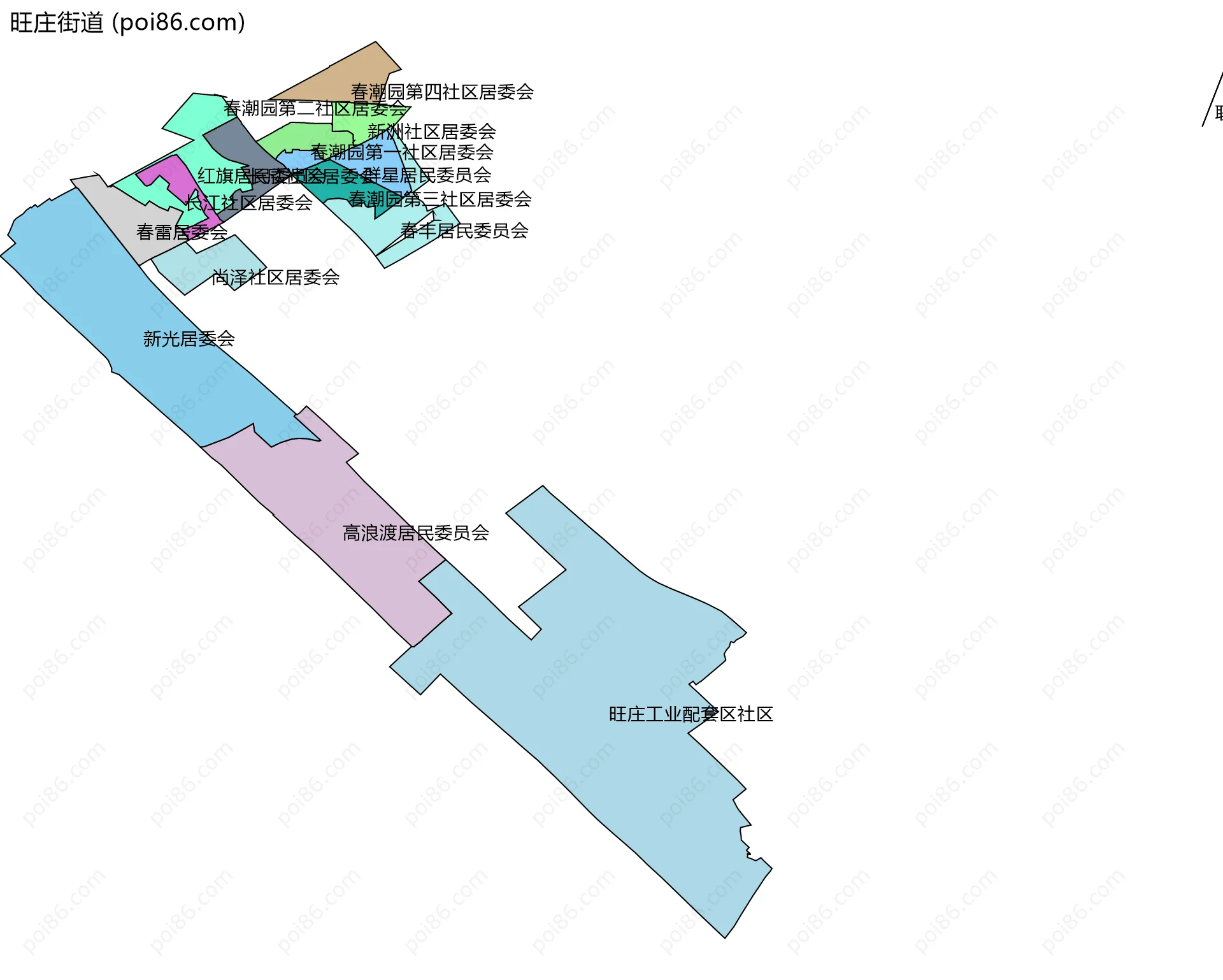 旺庄街道边界地图(五级行政区划)