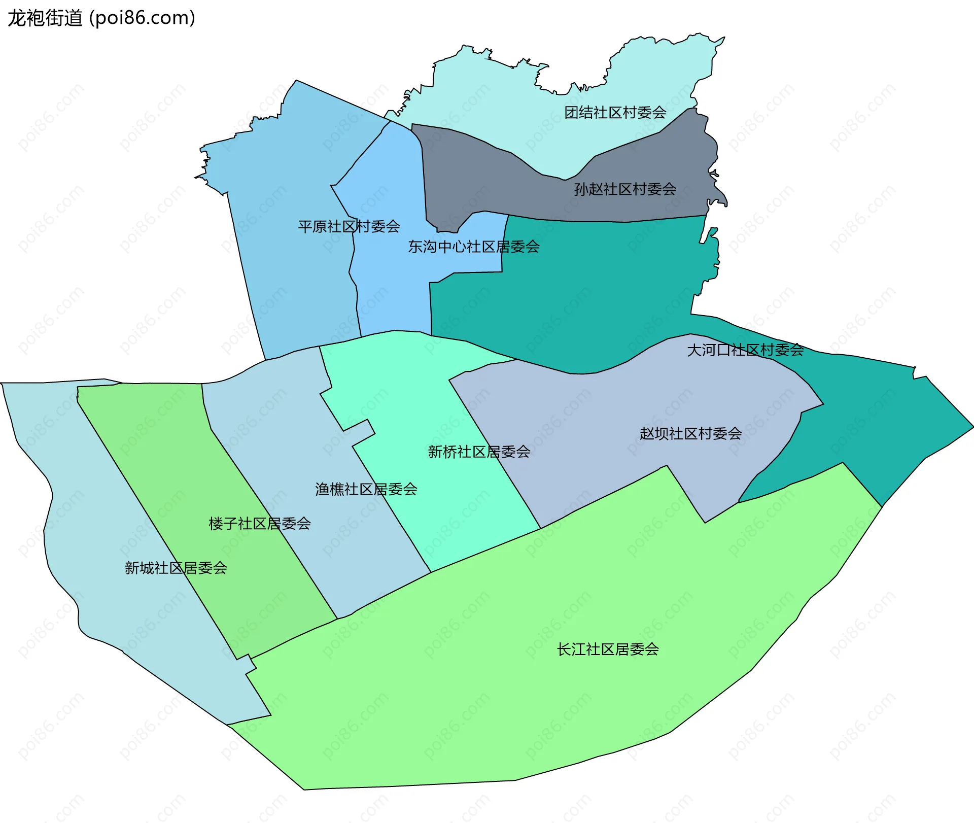 龙袍街道边界地图(五级行政区划)