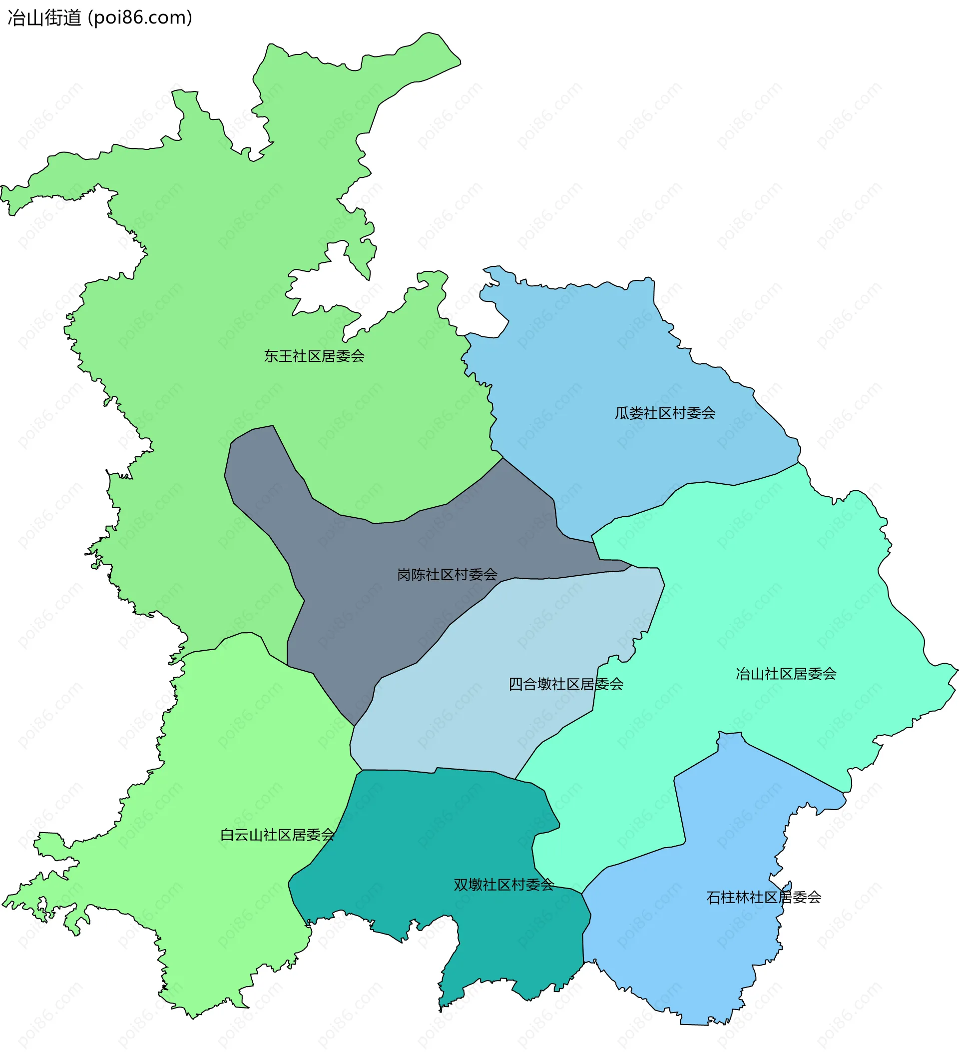 冶山街道边界地图(五级行政区划)