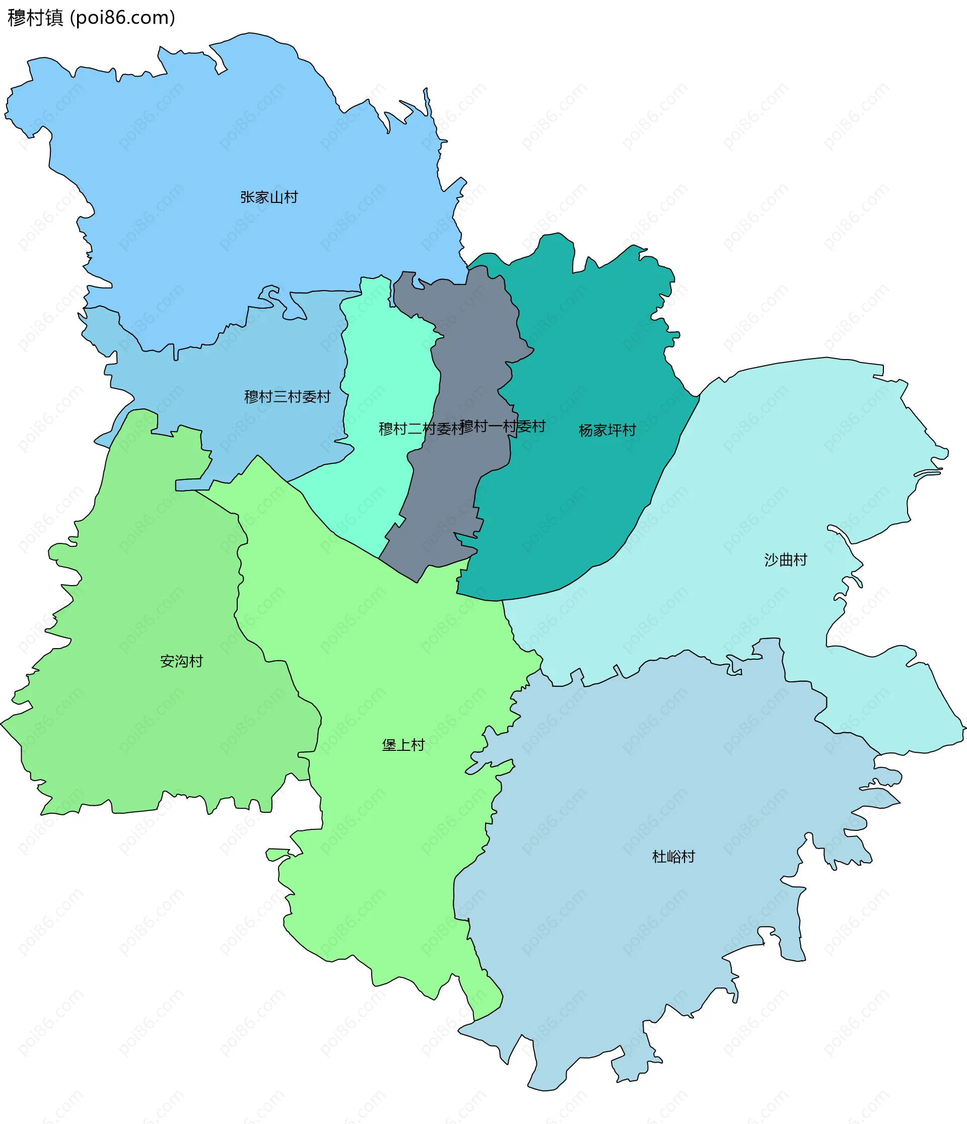 穆村镇边界地图(五级行政区划)