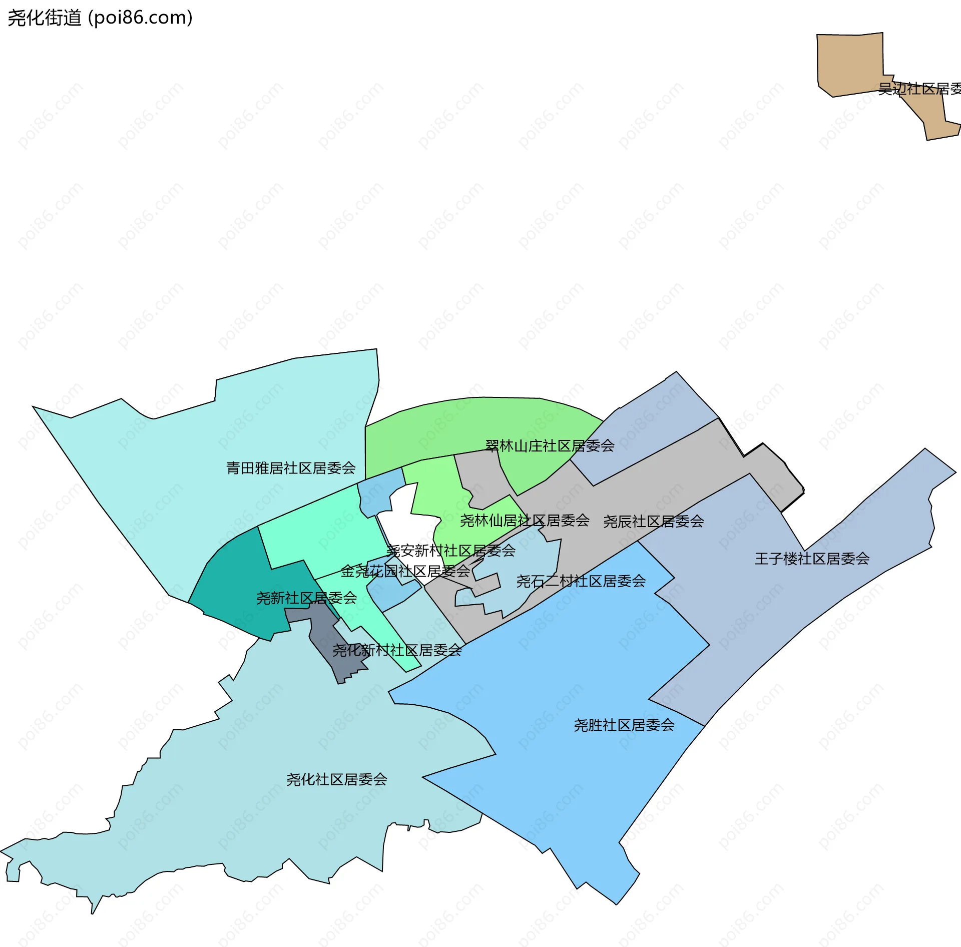尧化街道边界地图(五级行政区划)