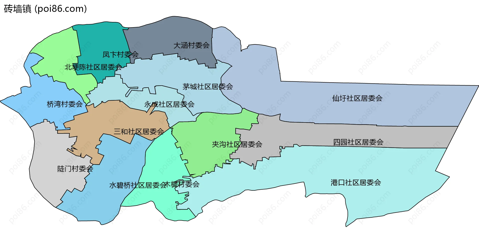 砖墙镇边界地图(五级行政区划)