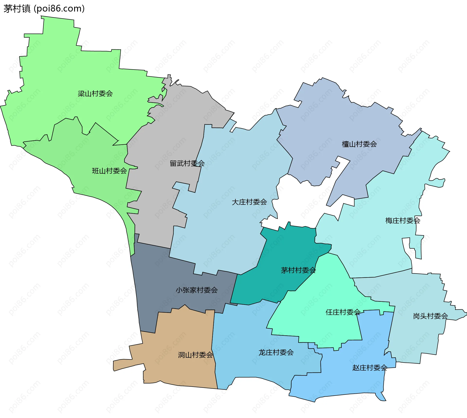 茅村镇边界地图(五级行政区划)