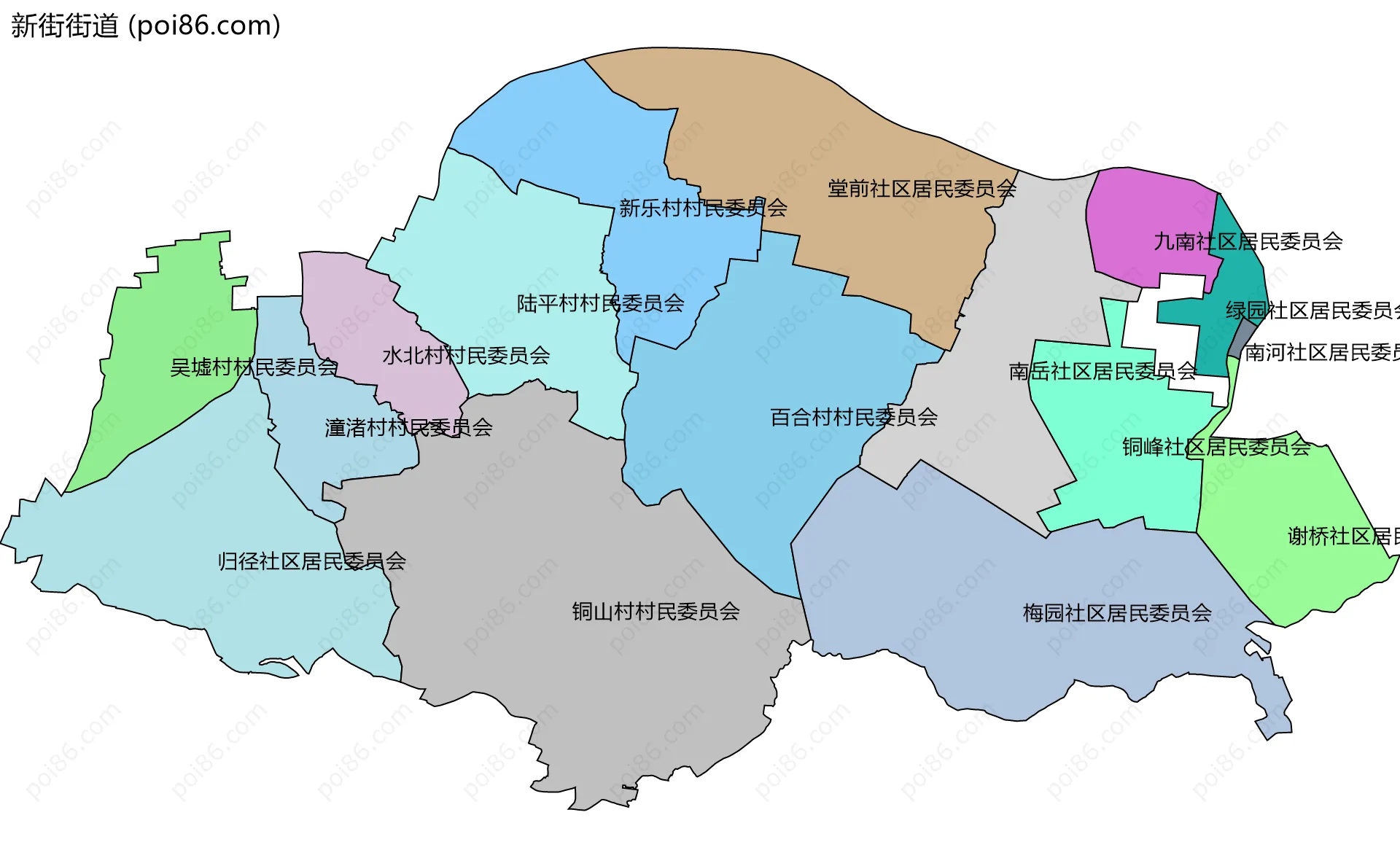 新街街道边界地图(五级行政区划)