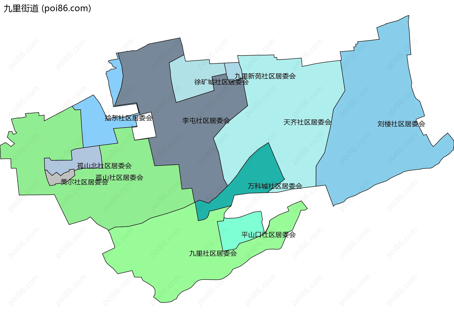 九里街道边界地图(五级行政区划)