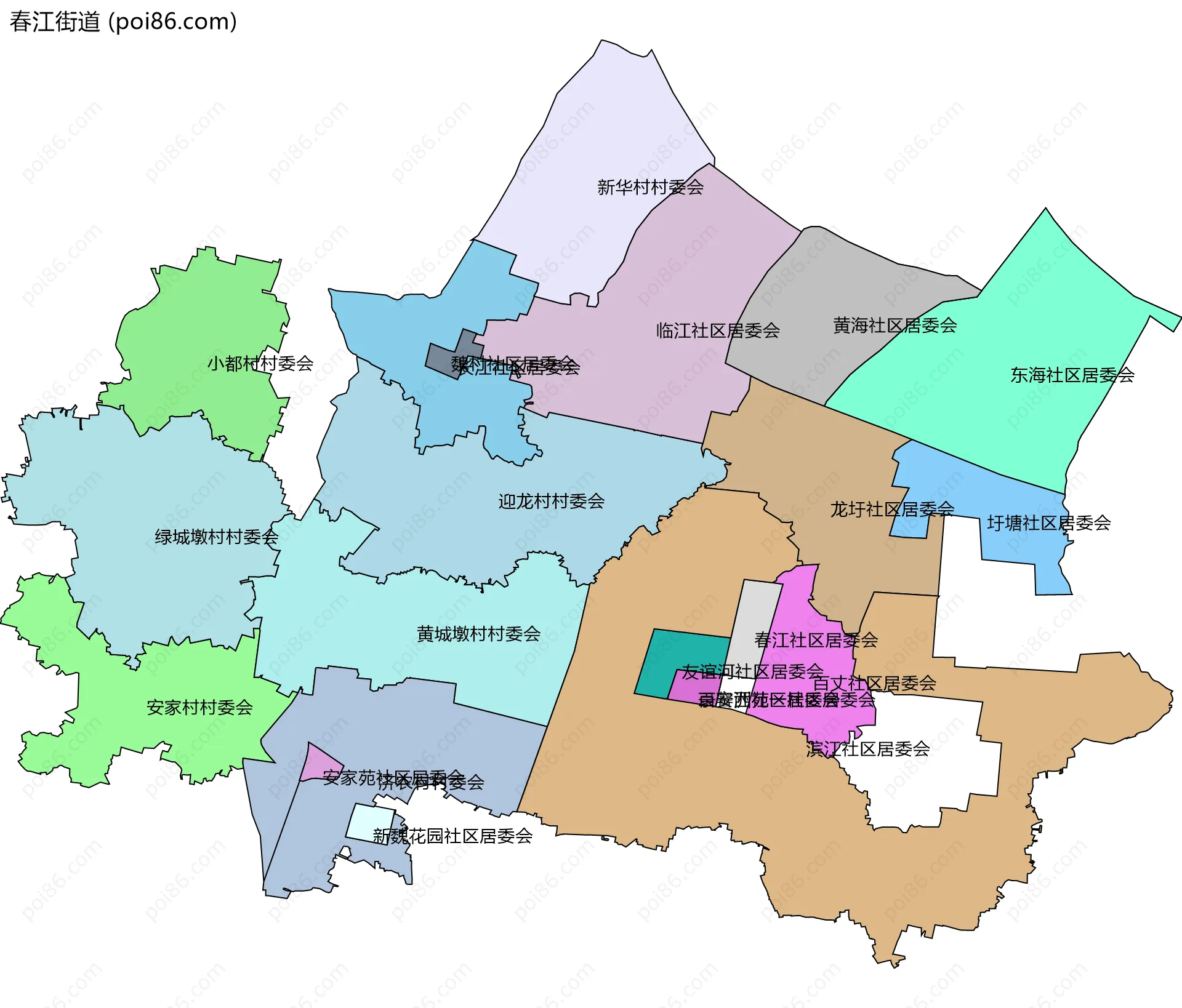 春江街道边界地图(五级行政区划)