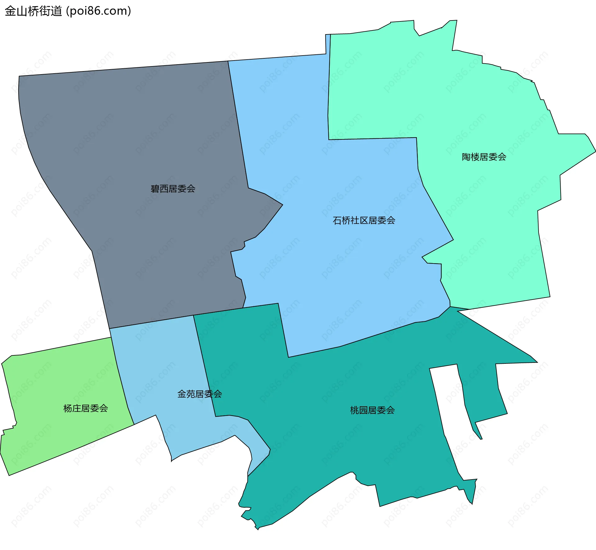 金山桥街道边界地图(五级行政区划)