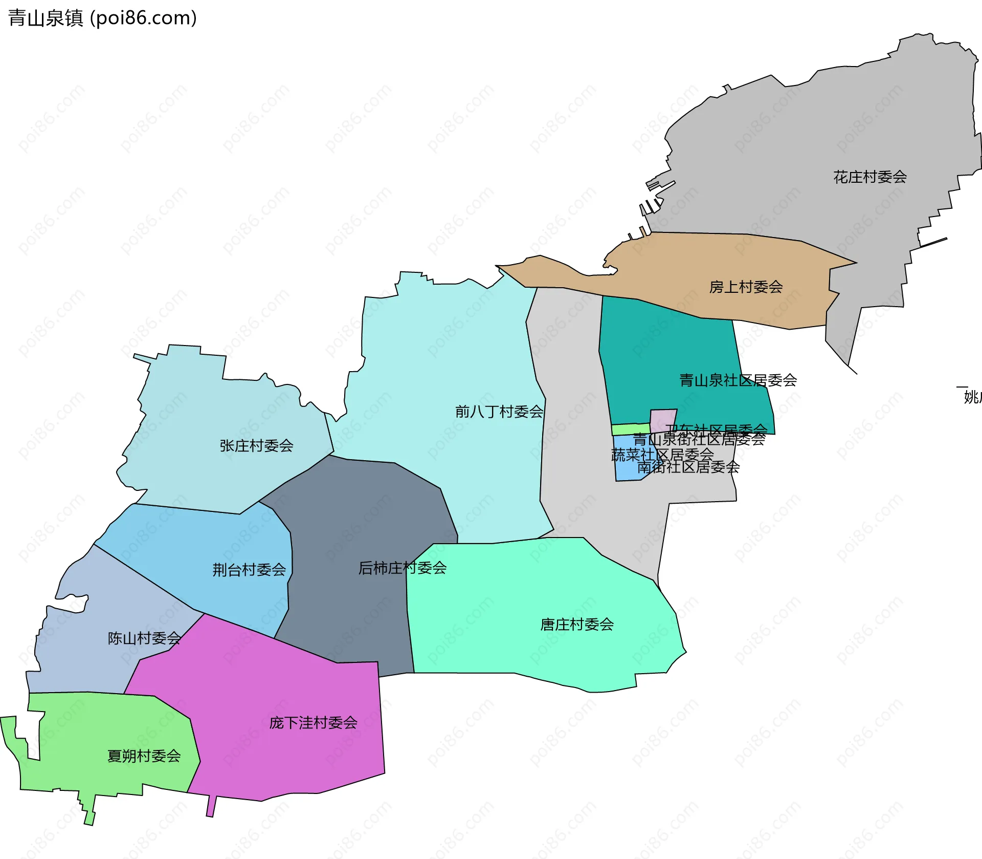 青山泉镇边界地图(五级行政区划)