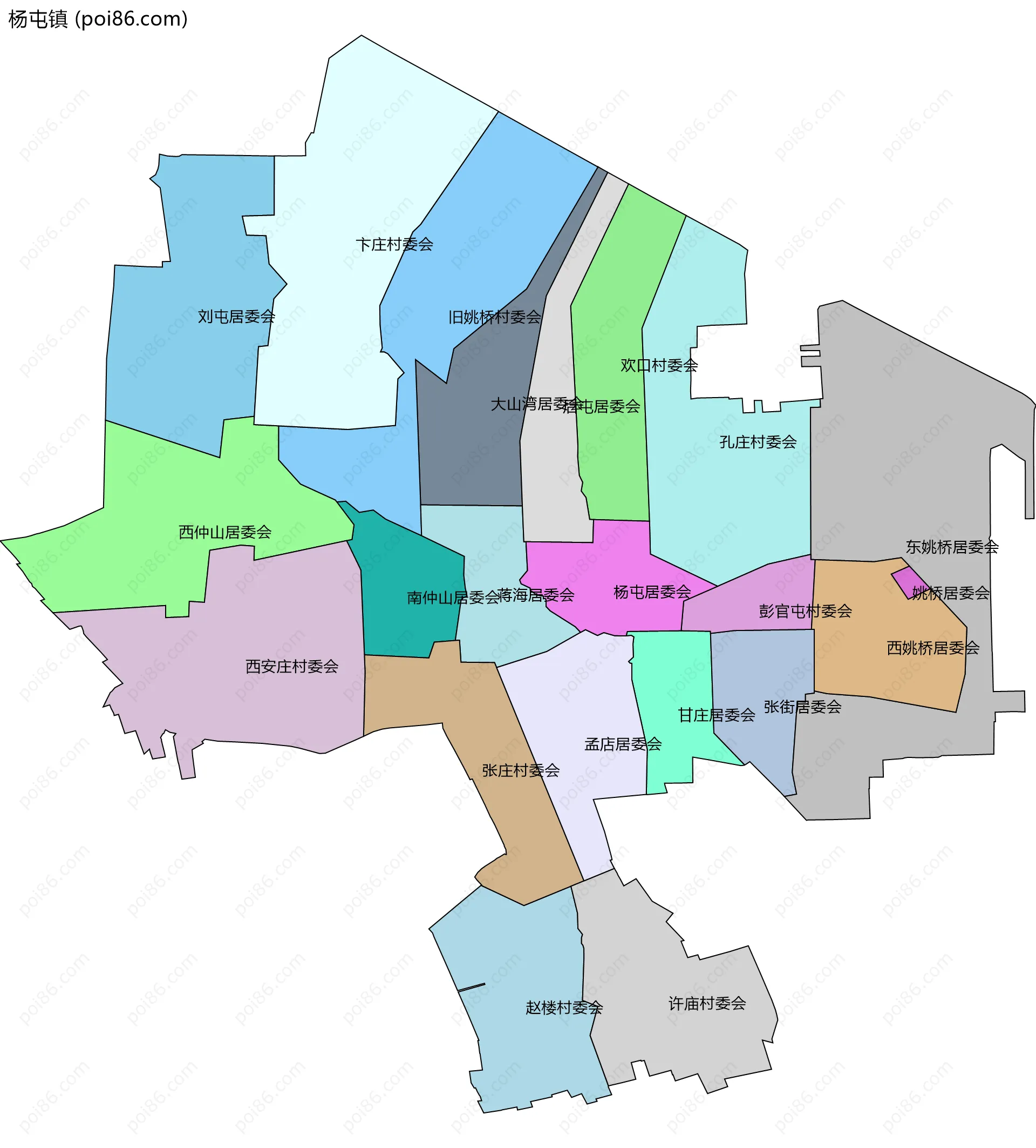 杨屯镇边界地图(五级行政区划)