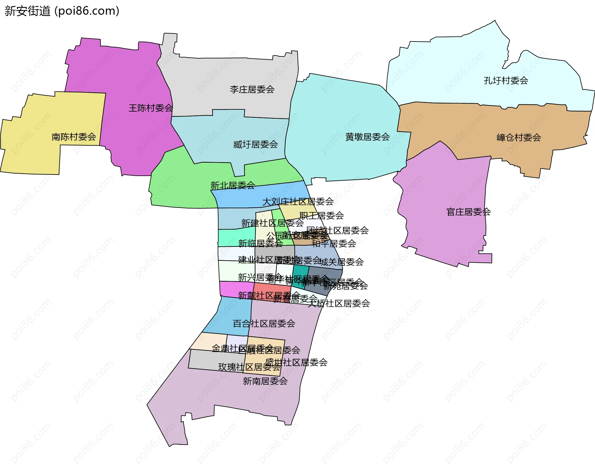 新安街道边界地图(五级行政区划)