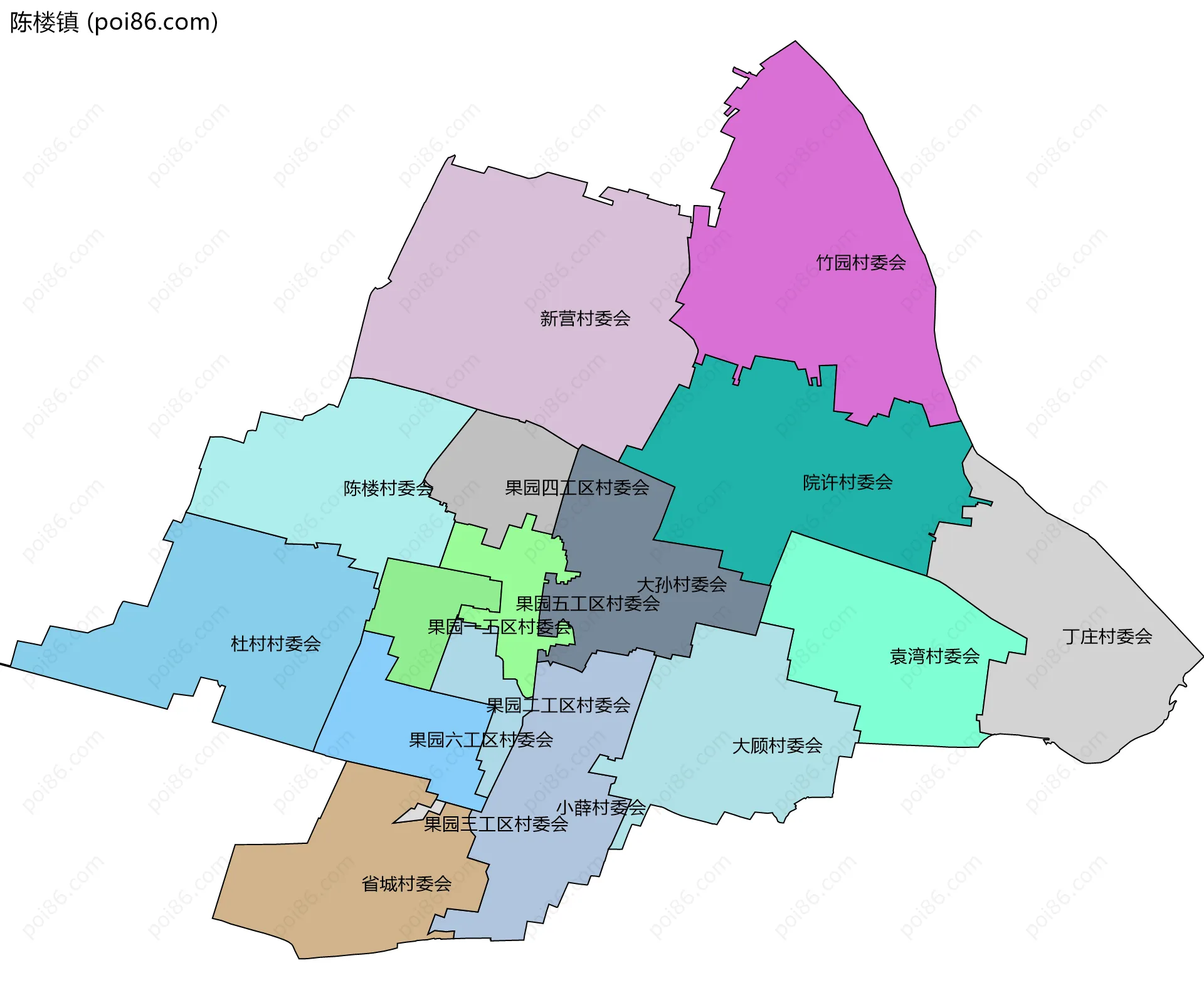 陈楼镇边界地图(五级行政区划)