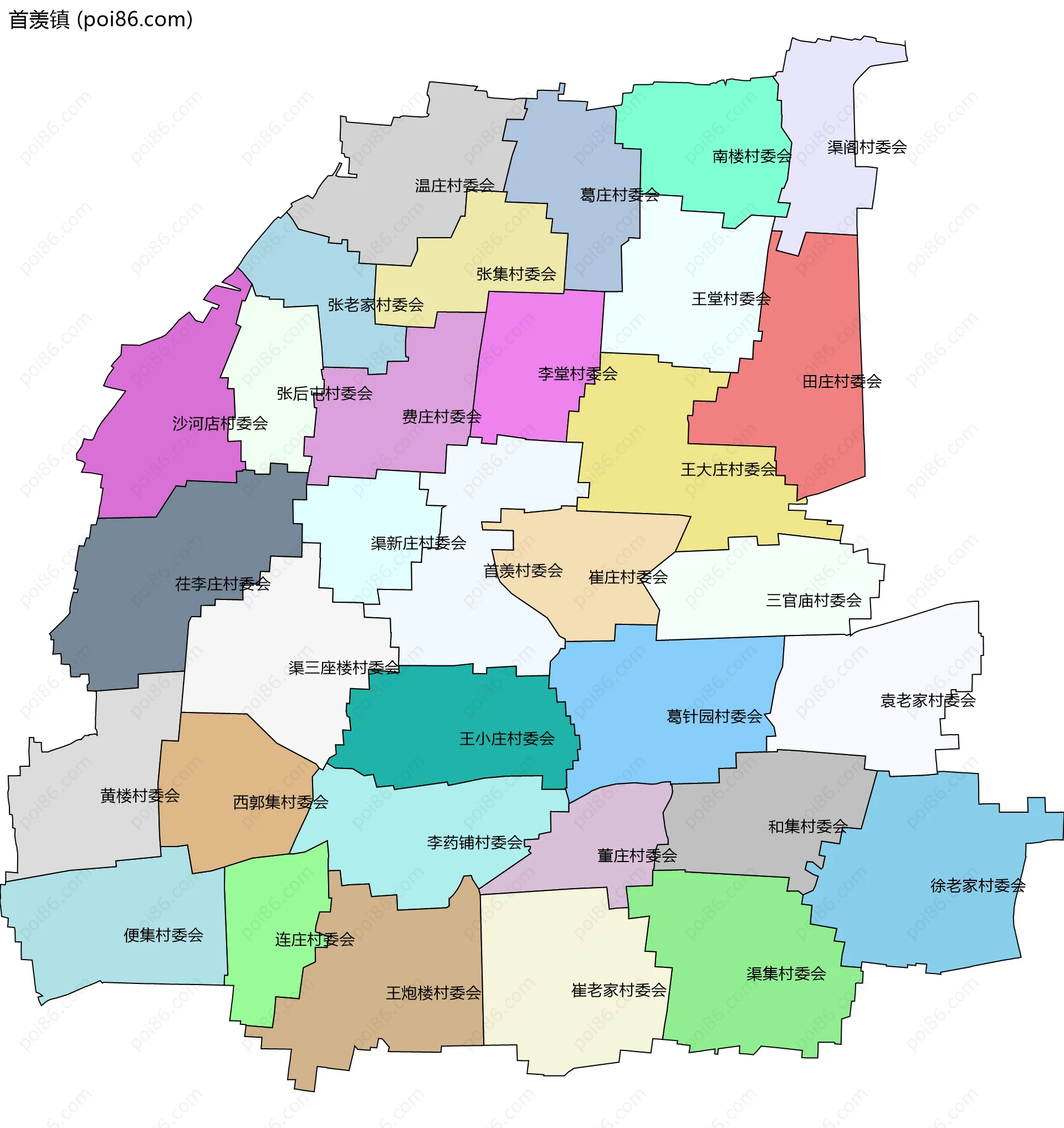 首羡镇边界地图(五级行政区划)