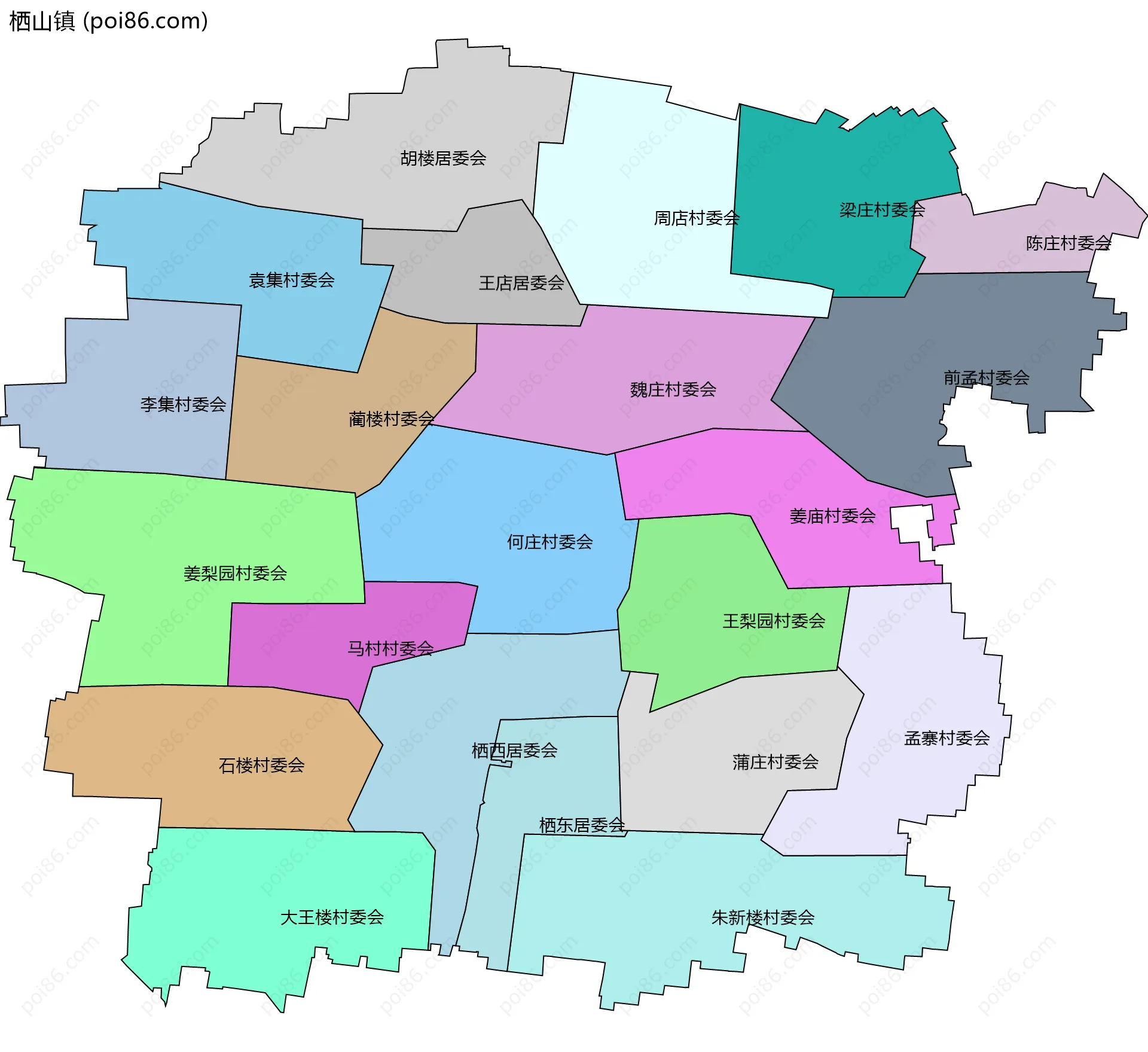 栖山镇边界地图(五级行政区划)