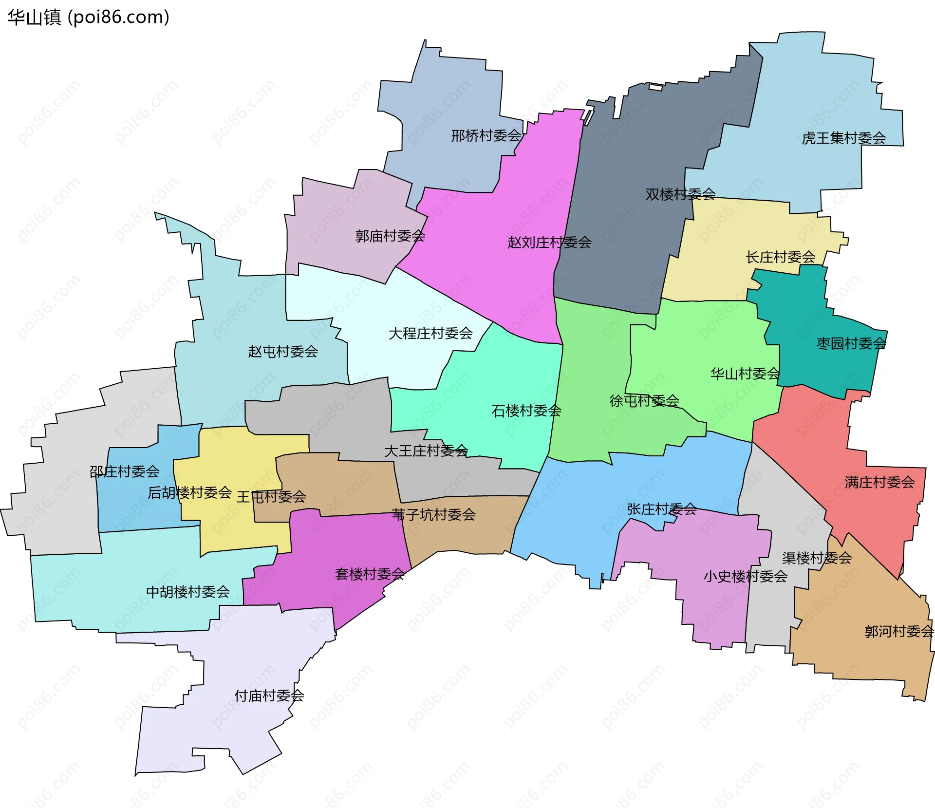华山镇边界地图(五级行政区划)