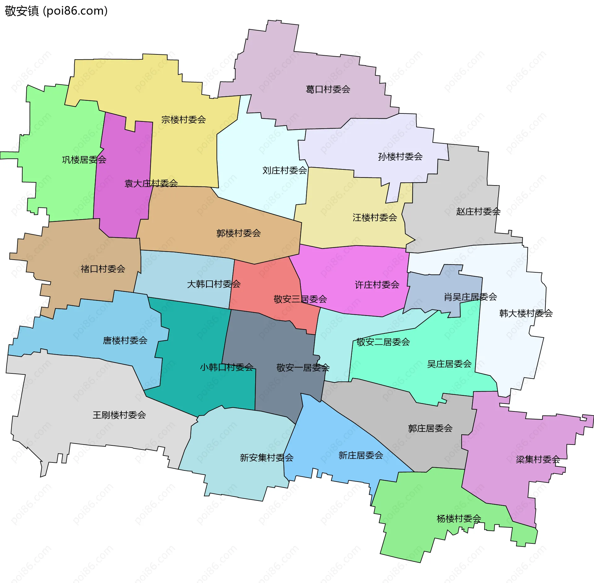 敬安镇边界地图(五级行政区划)