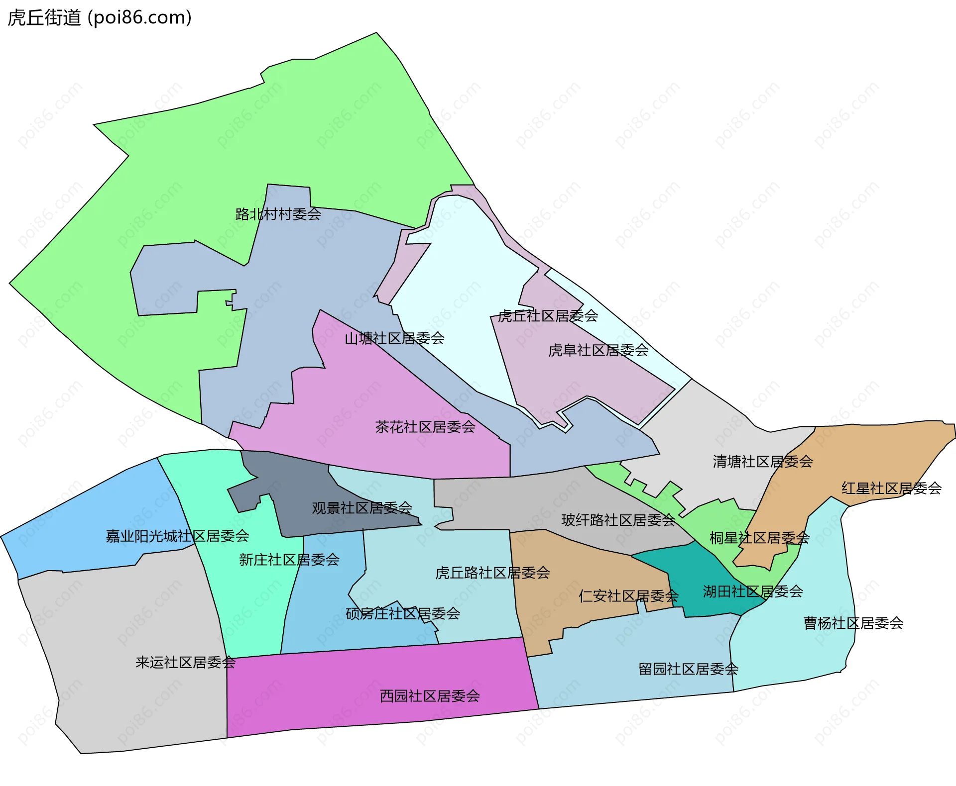 虎丘街道边界地图(五级行政区划)