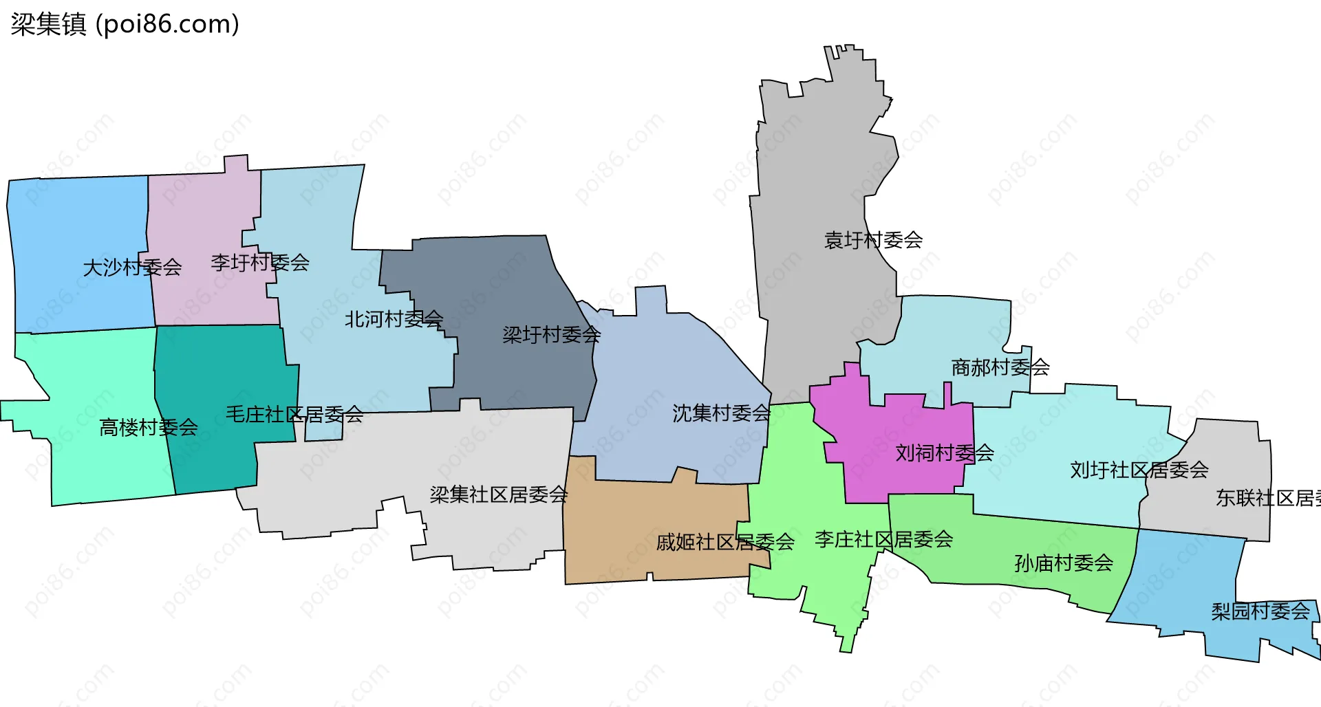 梁集镇边界地图(五级行政区划)