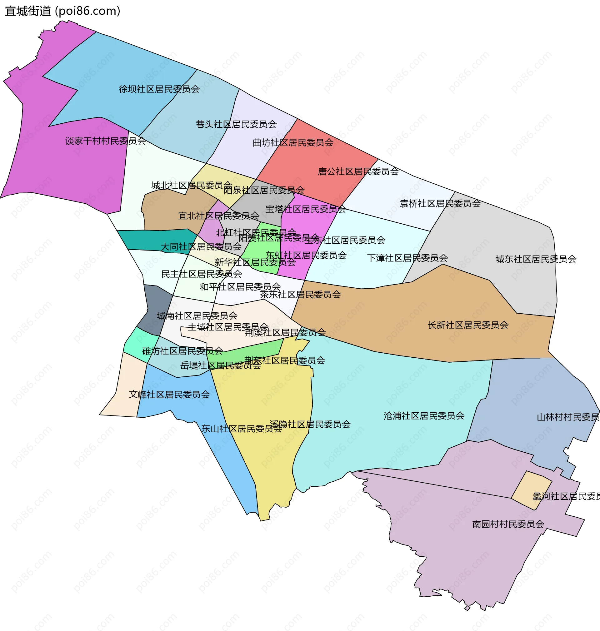 宜城街道边界地图(五级行政区划)