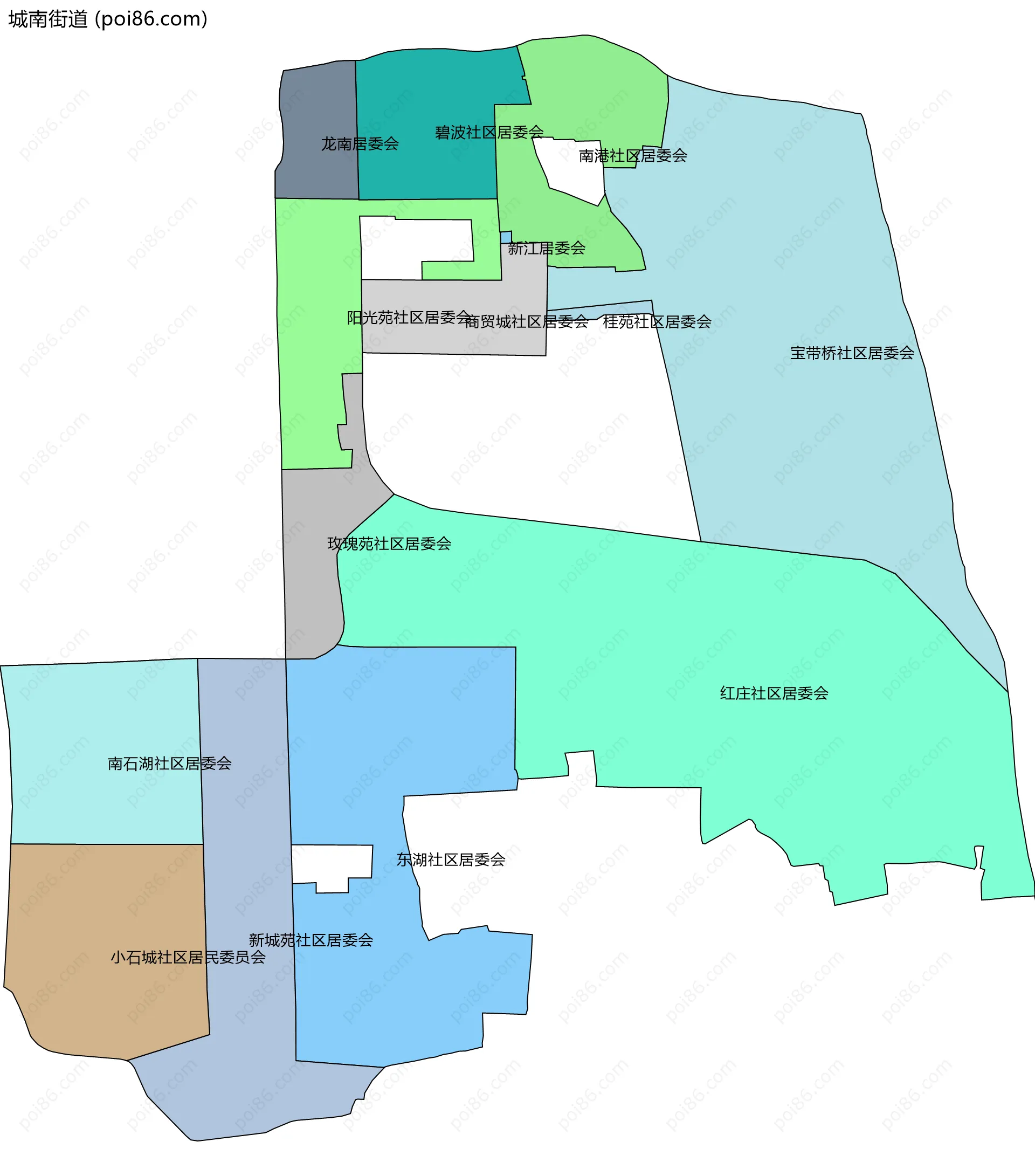 城南街道边界地图(五级行政区划)