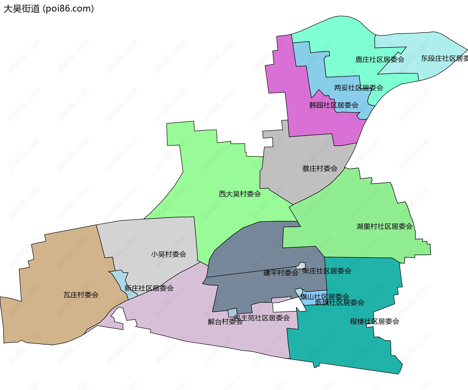 大吴街道边界地图(五级行政区划)