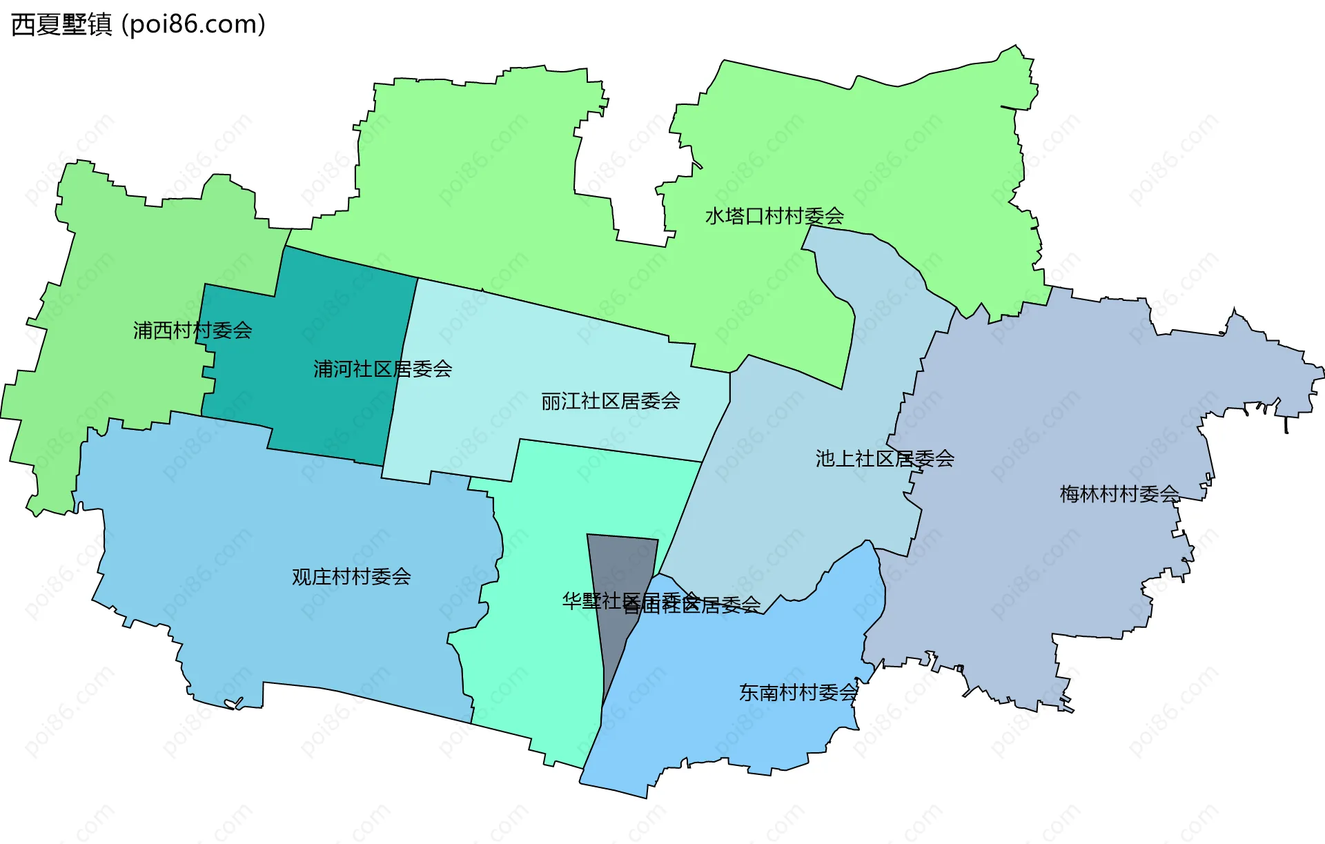 西夏墅镇边界地图(五级行政区划)
