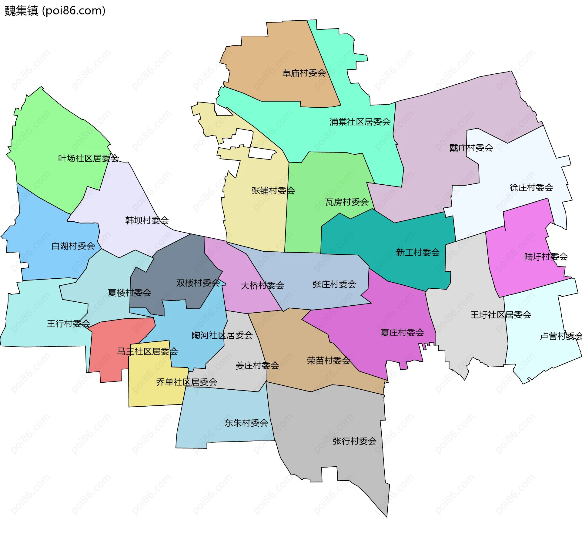 魏集镇边界地图(五级行政区划)