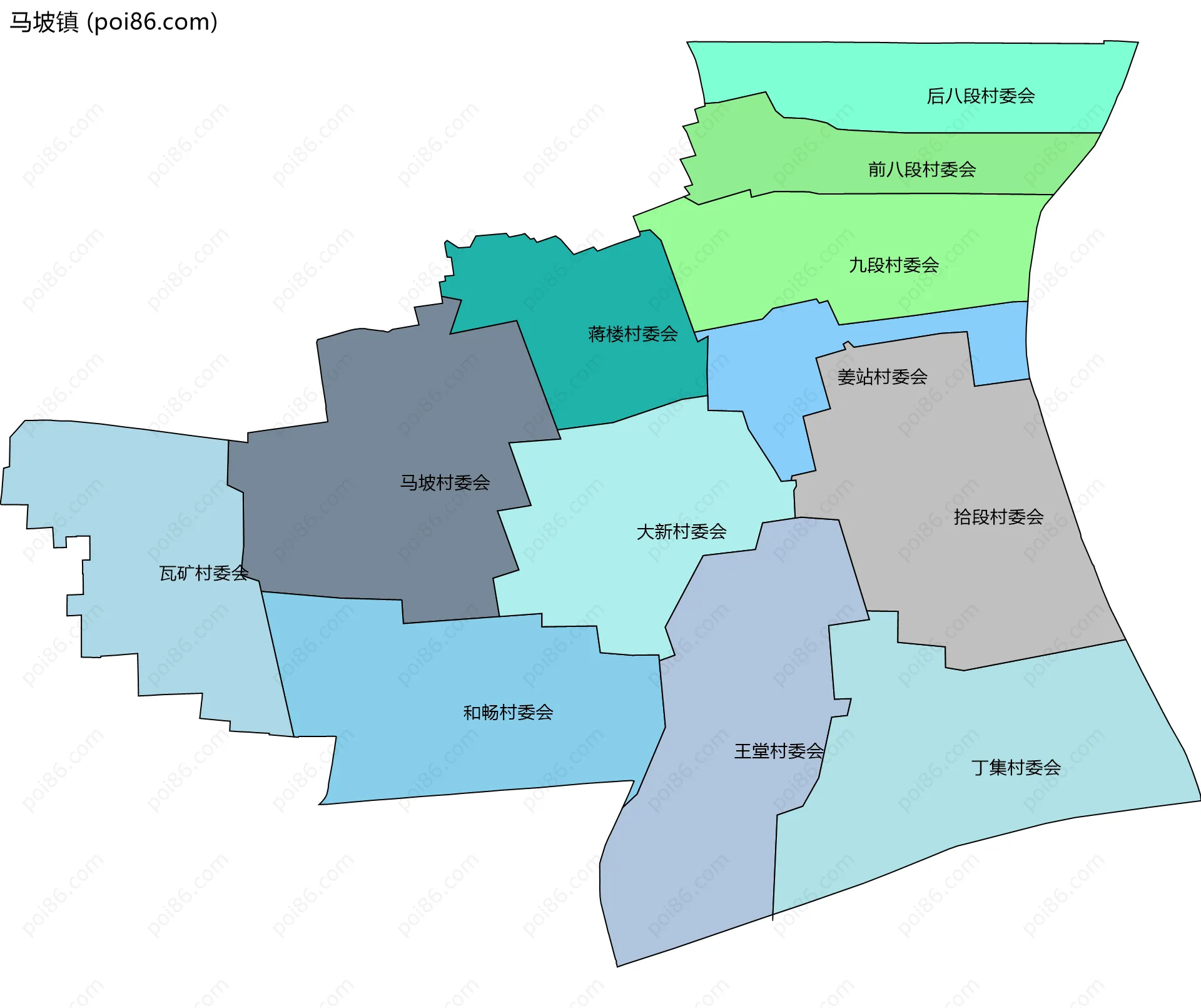 马坡镇边界地图(五级行政区划)