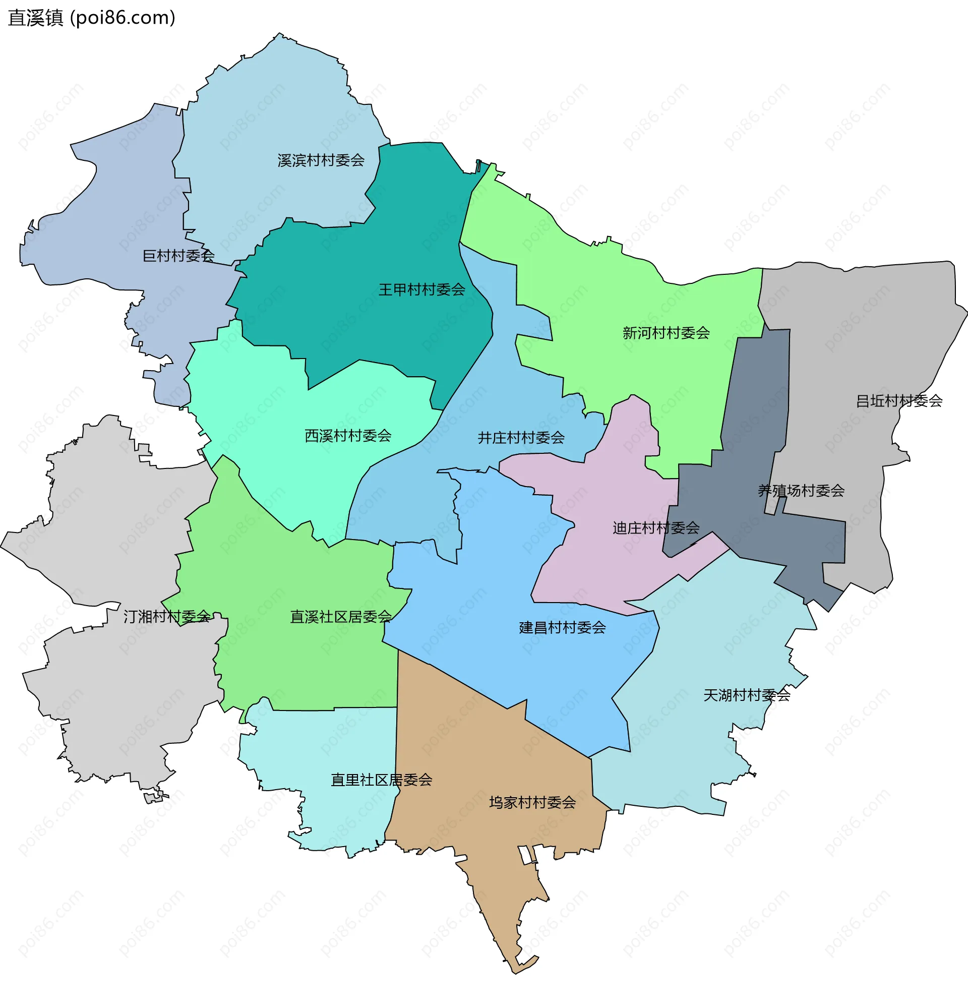 直溪镇边界地图(五级行政区划)