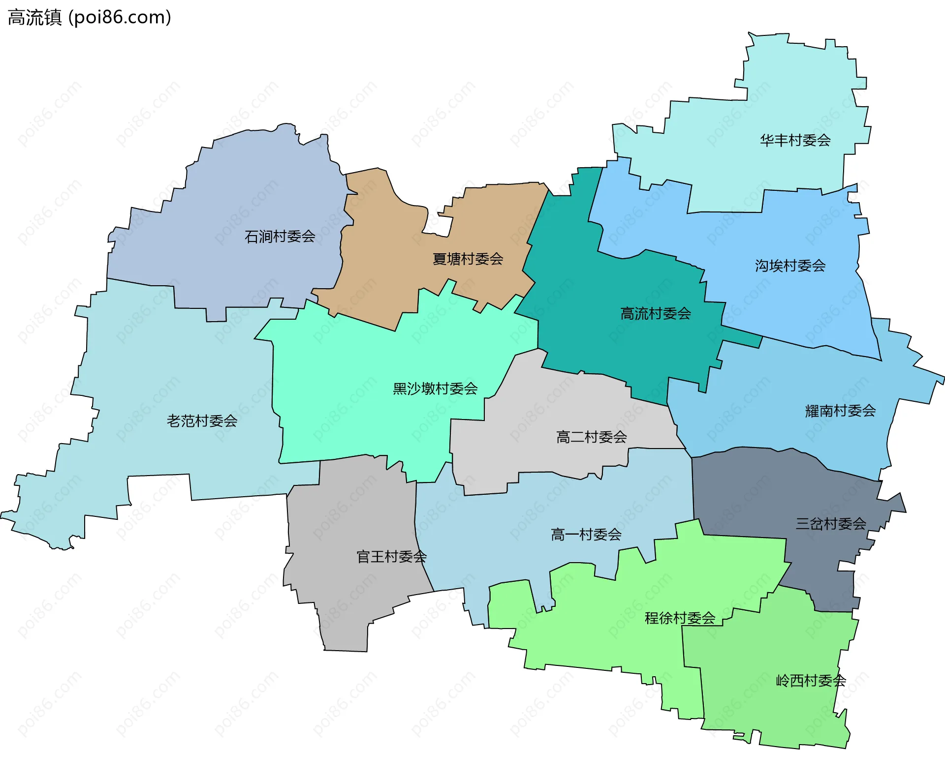 高流镇边界地图(五级行政区划)