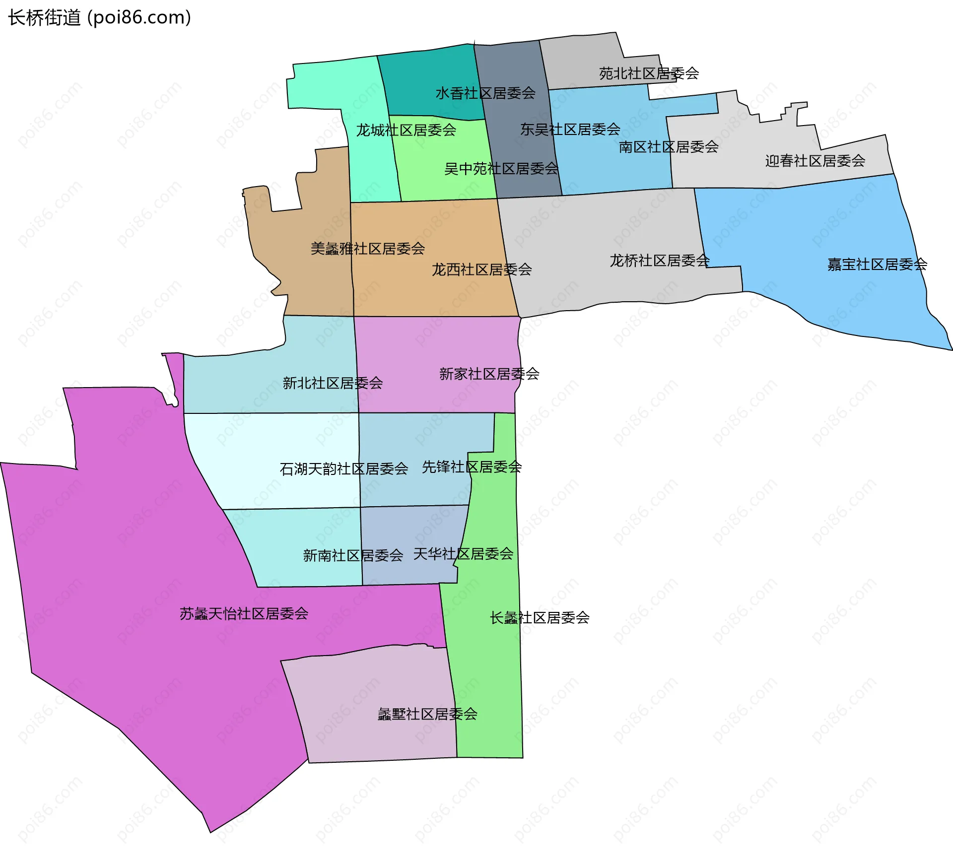 长桥街道边界地图(五级行政区划)