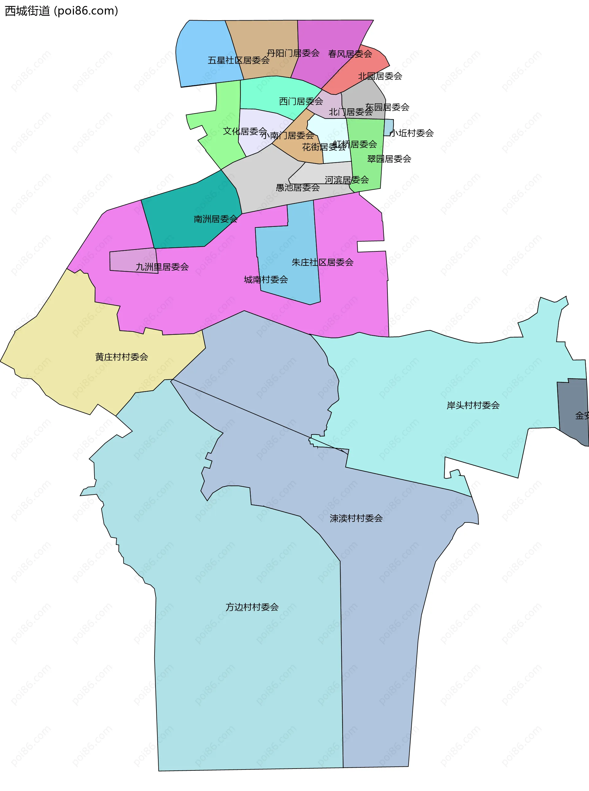 西城街道边界地图(五级行政区划)
