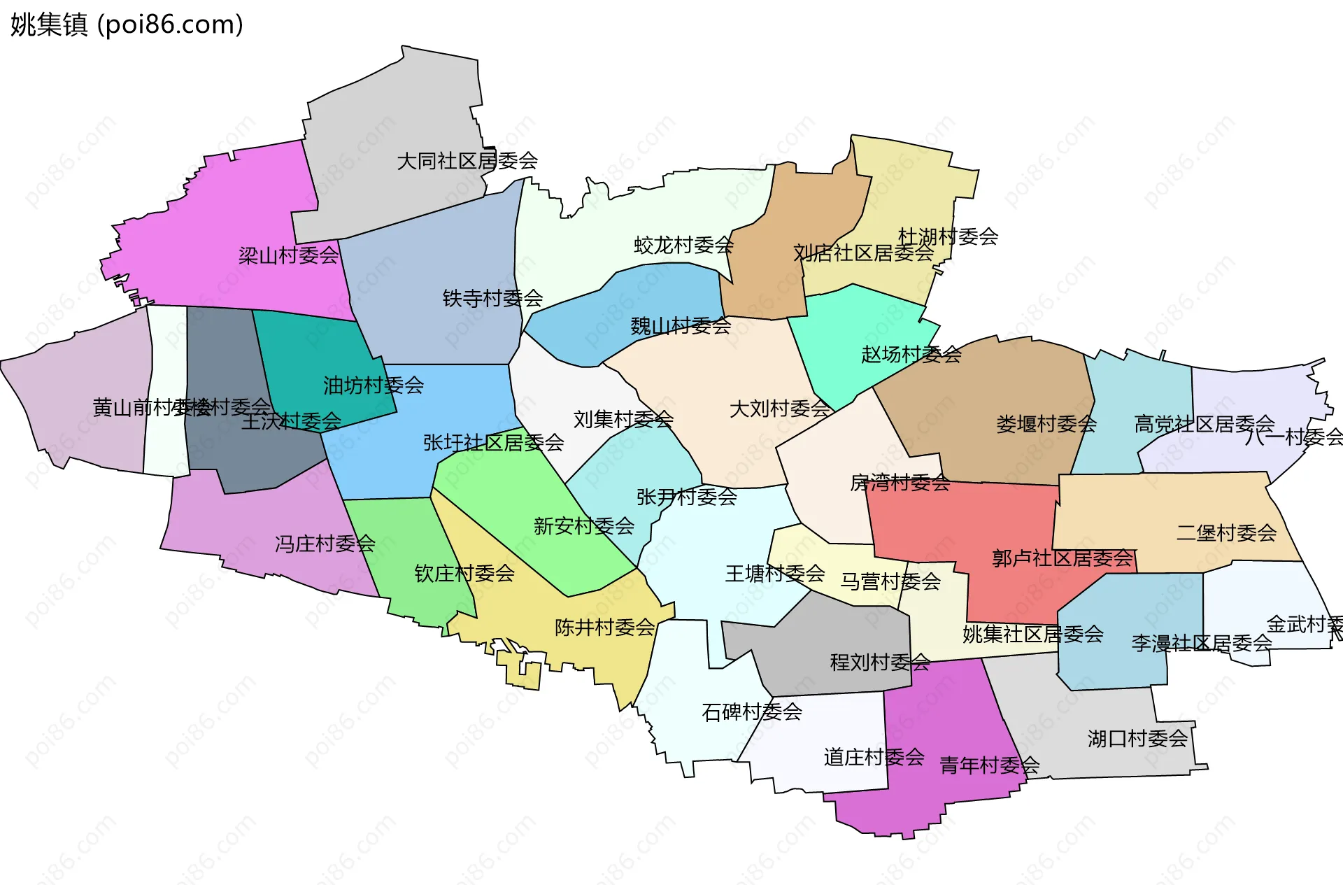 姚集镇边界地图(五级行政区划)