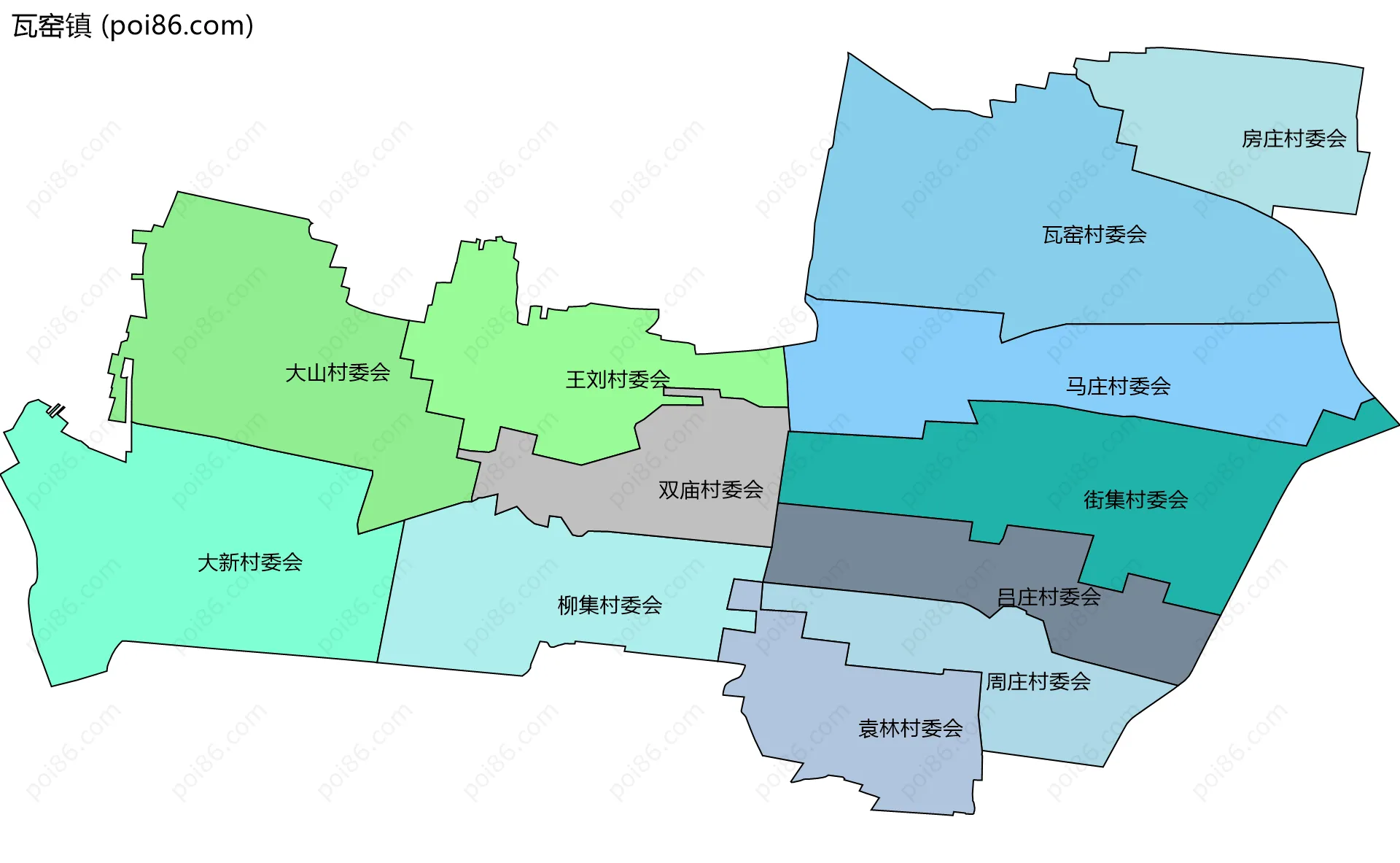 瓦窑镇边界地图(五级行政区划)