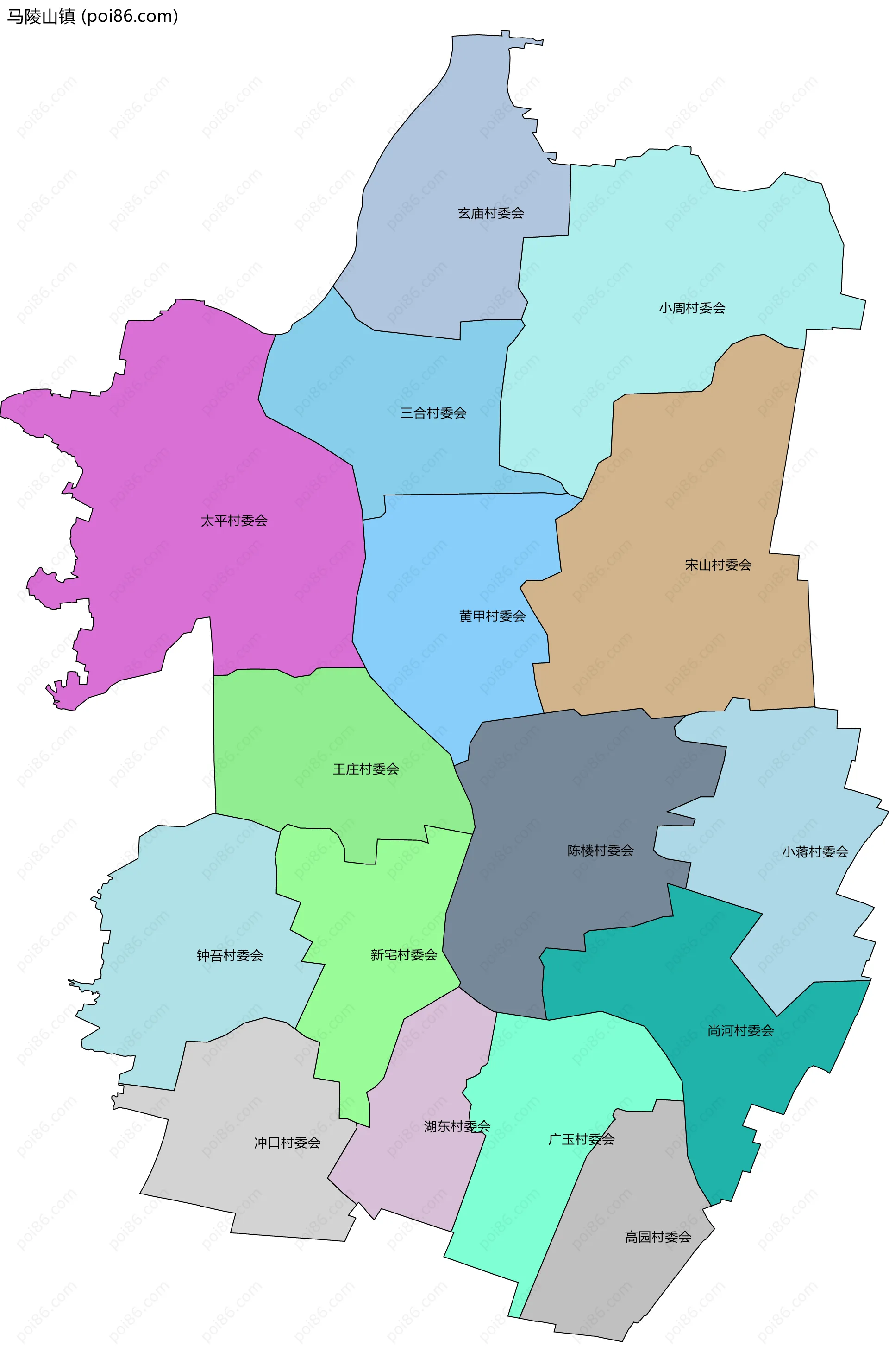 马陵山镇边界地图(五级行政区划)