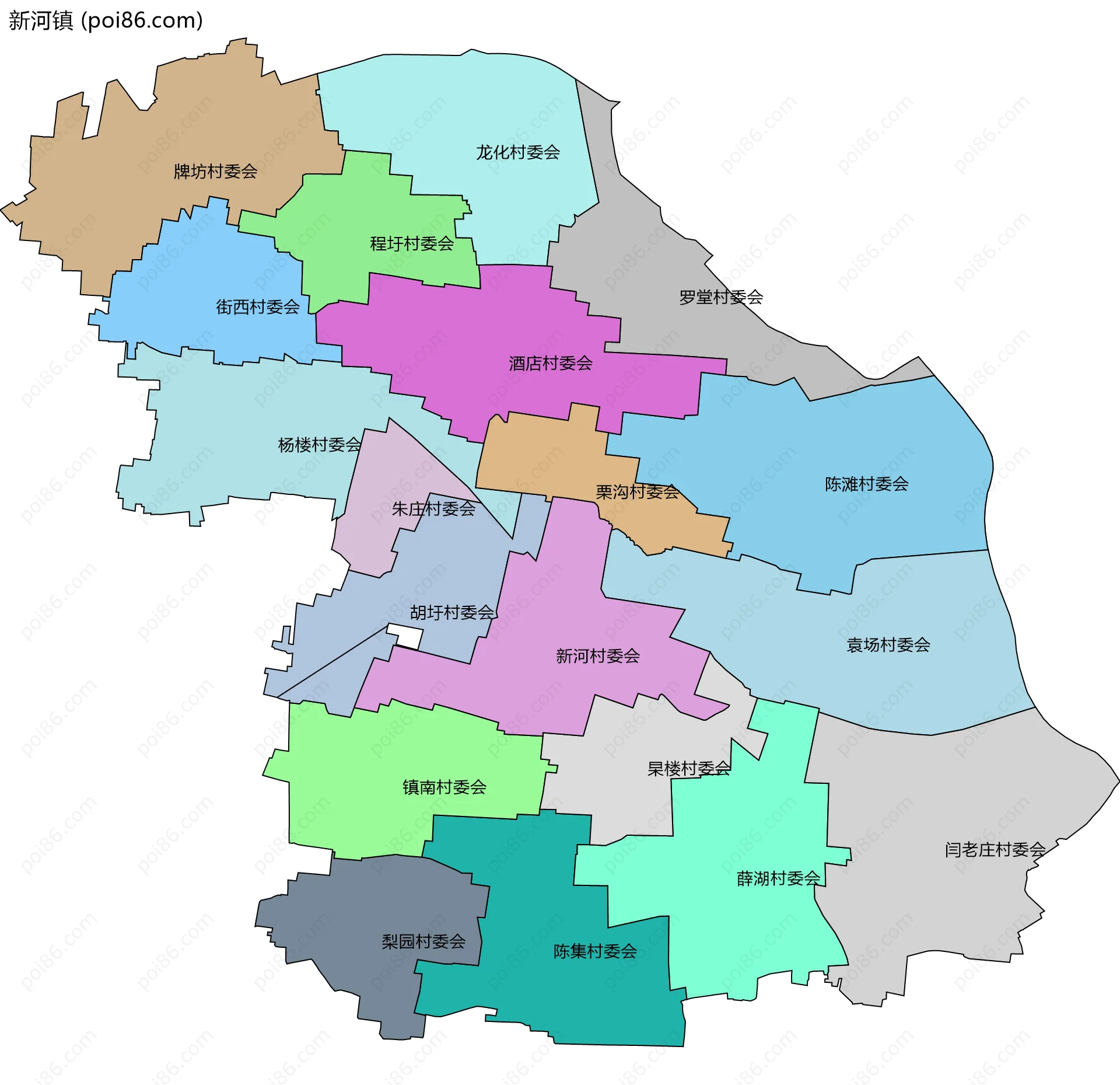 新河镇边界地图(五级行政区划)