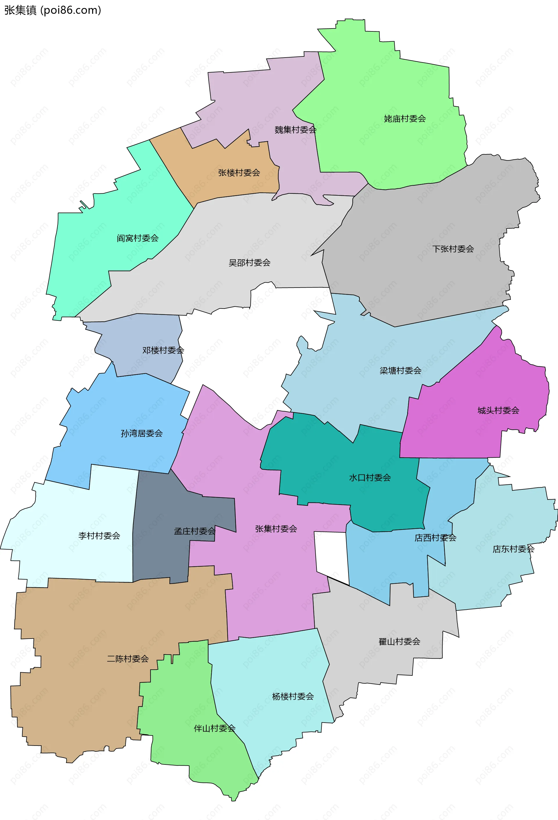 张集镇边界地图(五级行政区划)