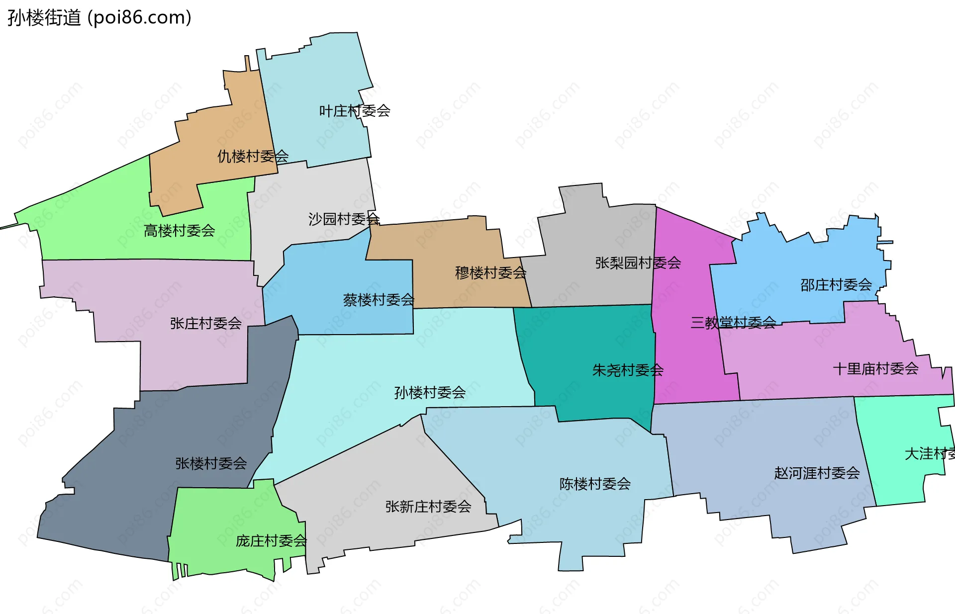 孙楼街道边界地图(五级行政区划)
