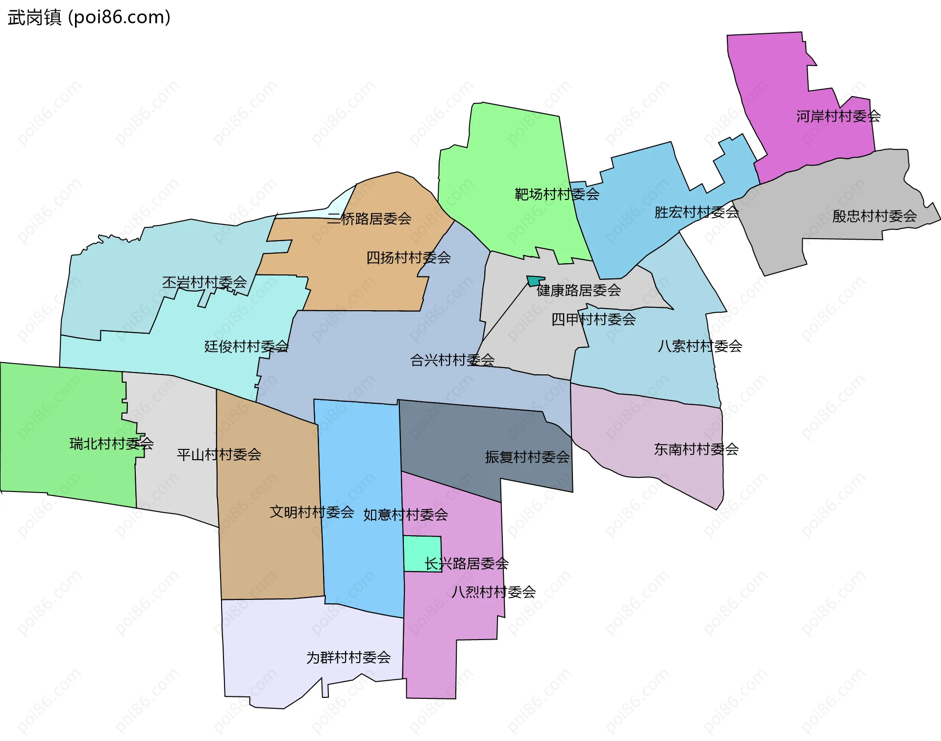 武岗镇边界地图(五级行政区划)