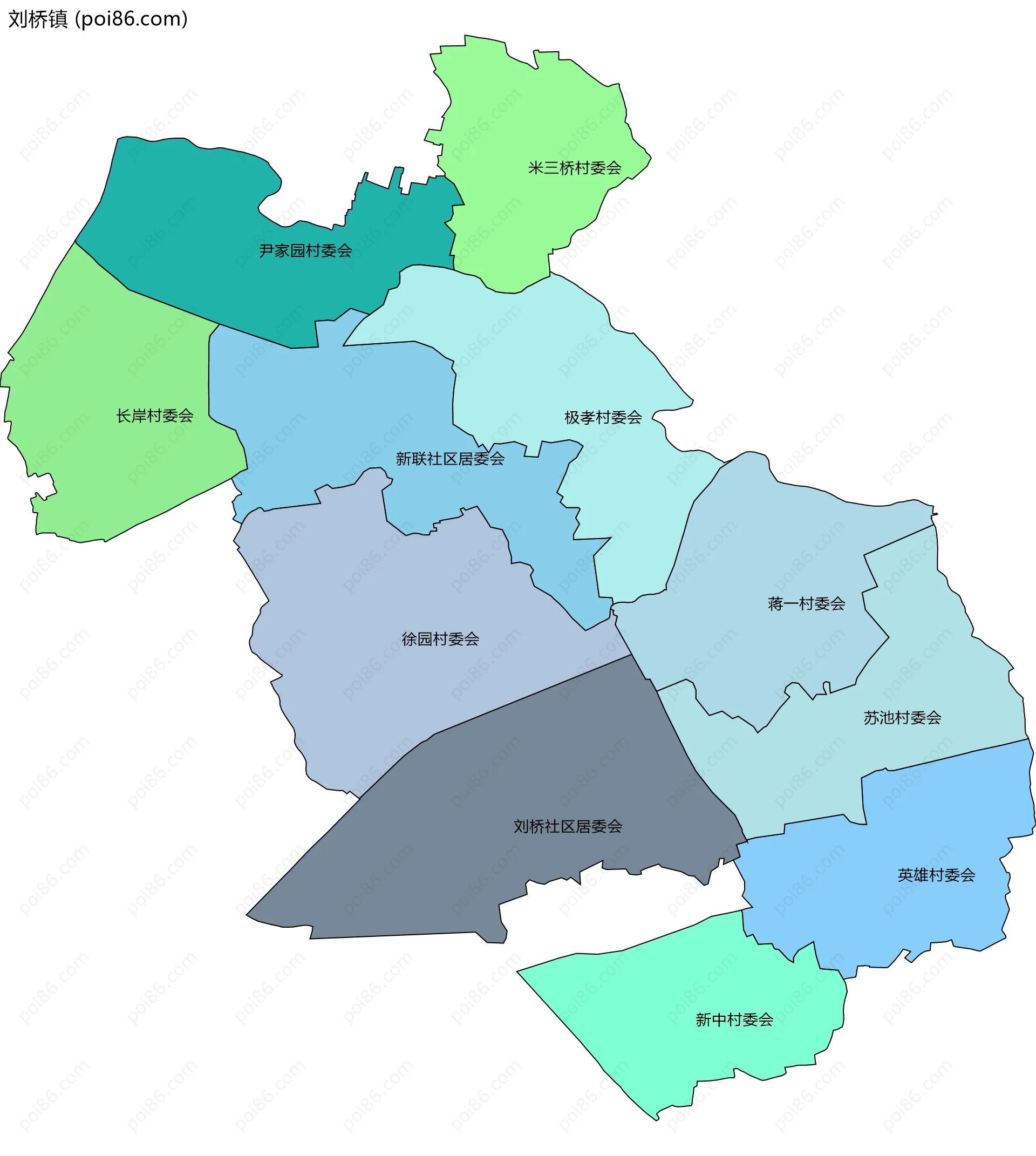 刘桥镇边界地图(五级行政区划)