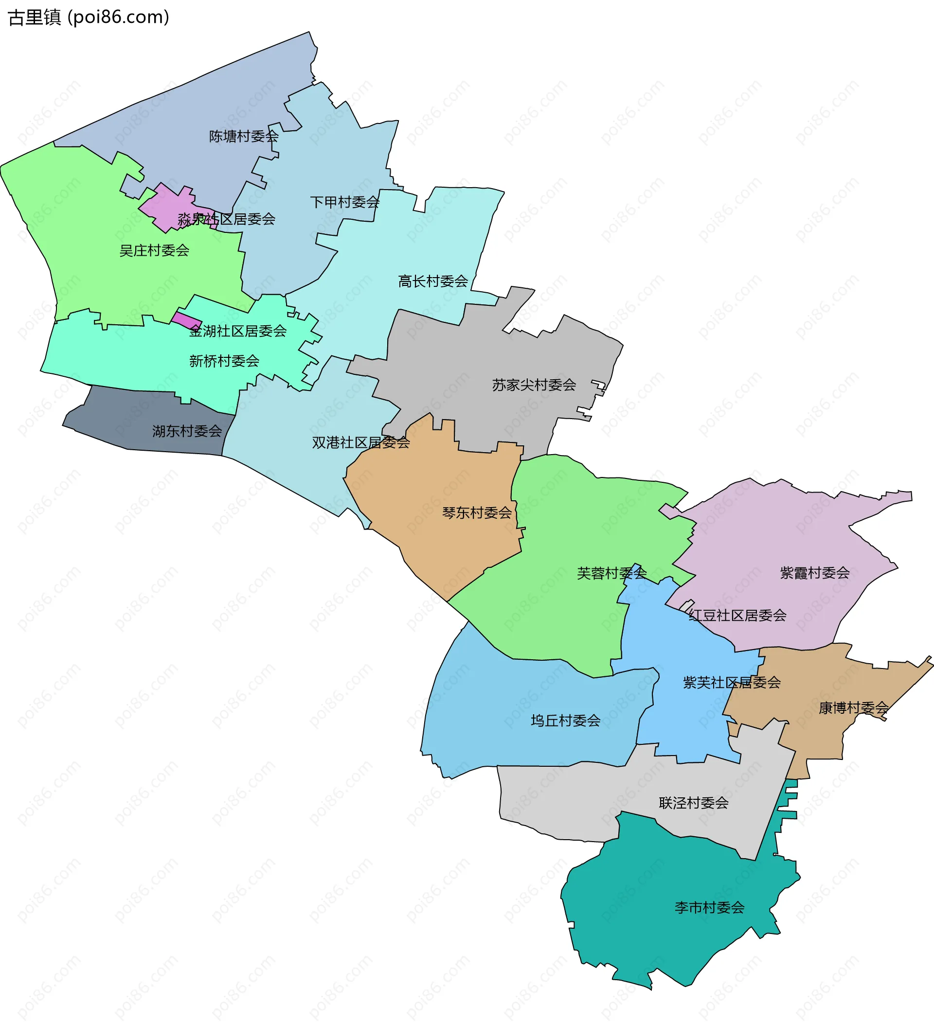 古里镇边界地图(五级行政区划)