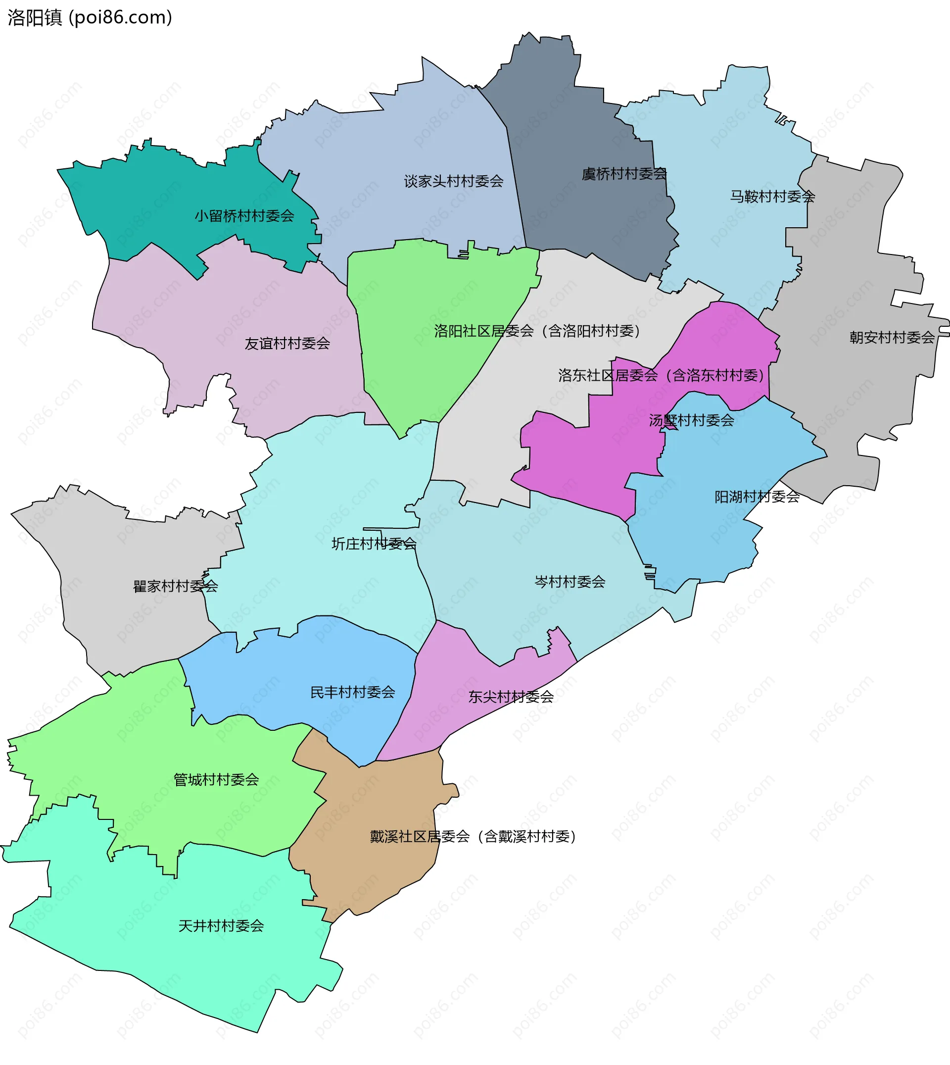 洛阳镇边界地图(五级行政区划)