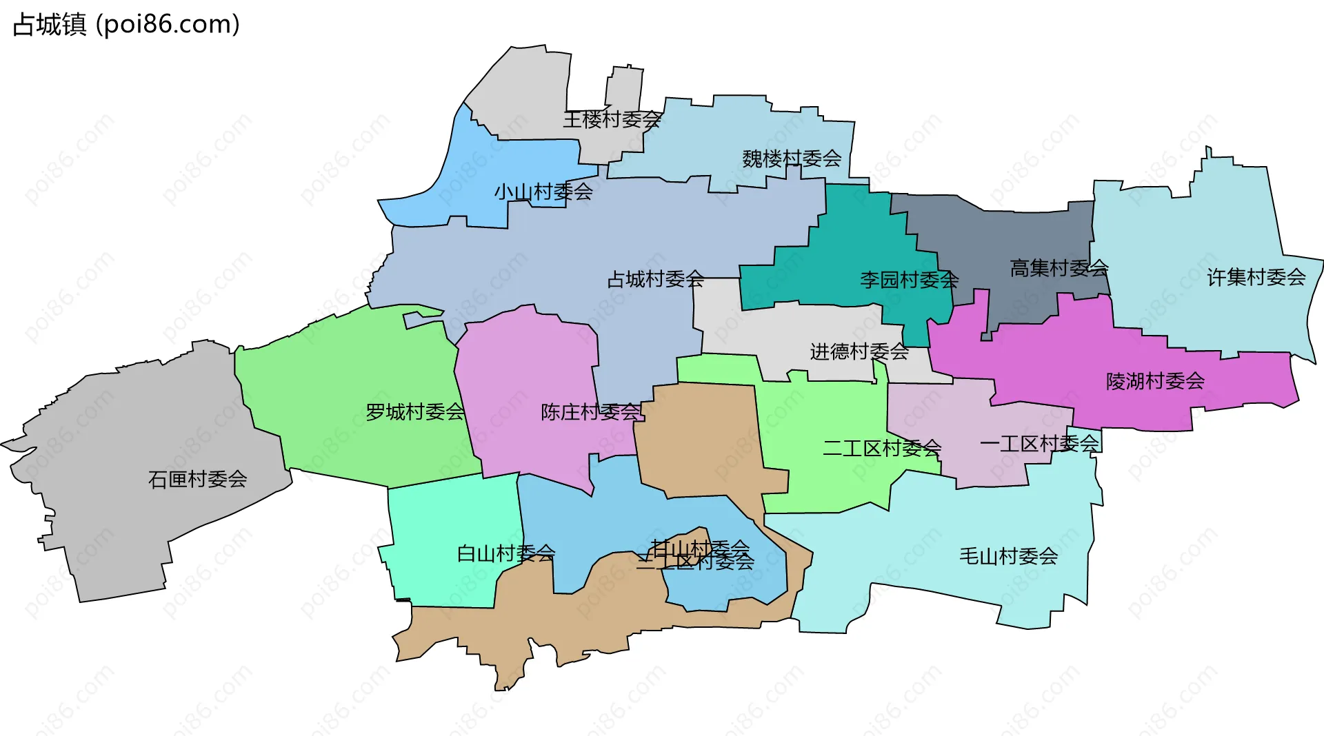 占城镇边界地图(五级行政区划)